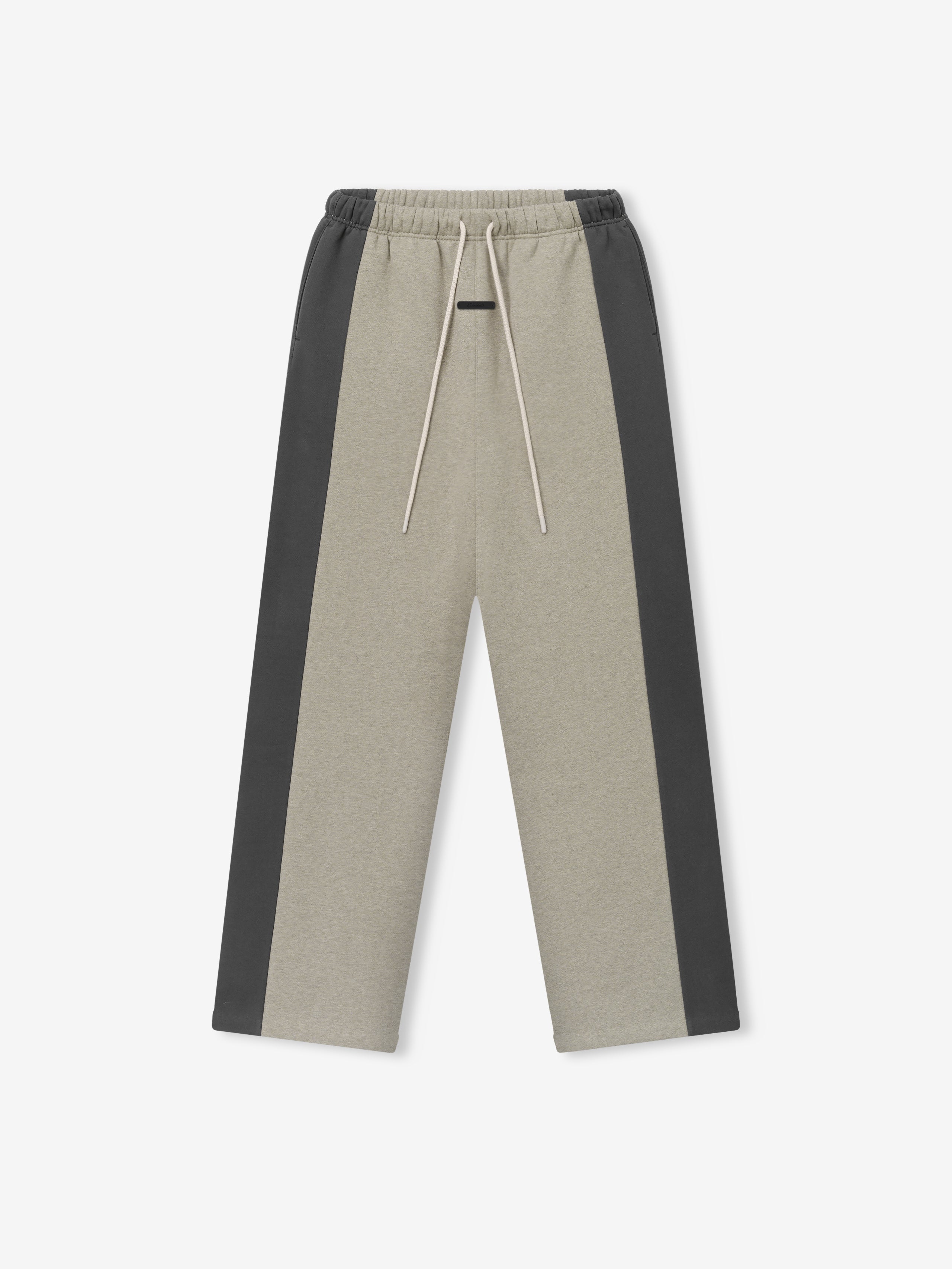 Panelled Lounge Pant featuring a relaxed fit with contrasting seal heather center panels and dark iron side stripes, designed with an elastic waistband and drawstring for effortless comfort.