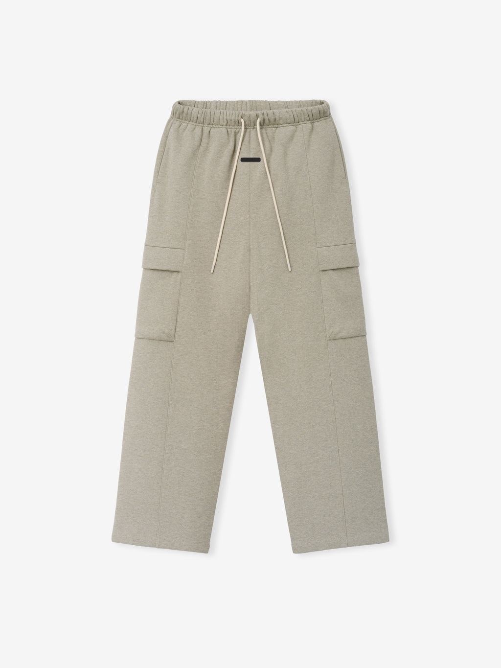 Fleece Cargo Field Pant in a muted beige tone featuring an elastic waistband with long beige drawstrings and roomy flap cargo pockets on each side for versatile, relaxed bottoms.
