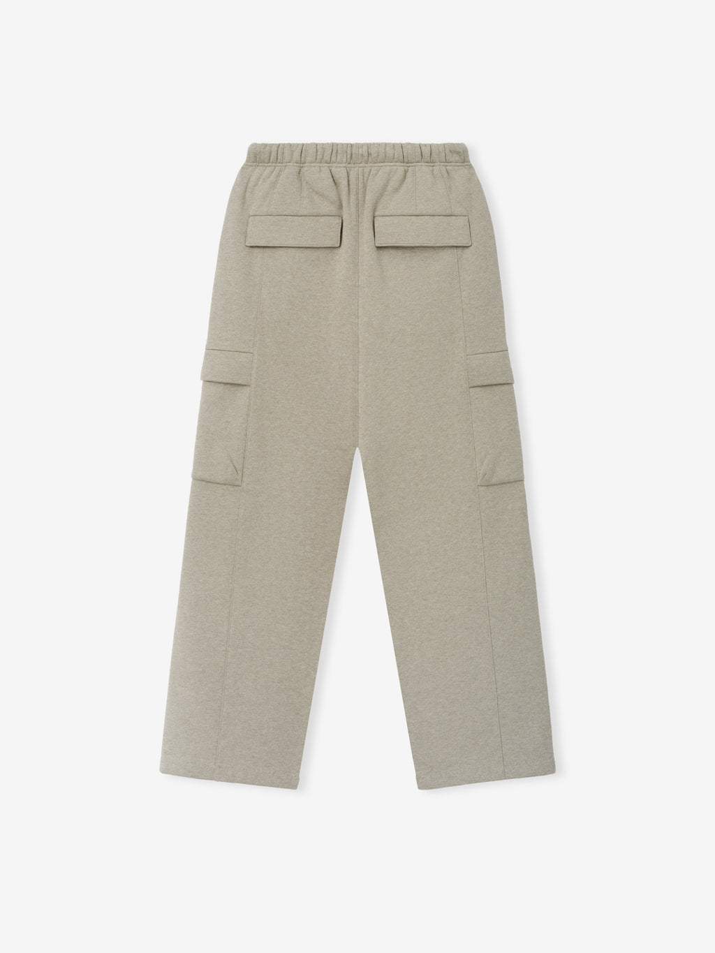 Fleece Cargo Field Pant in a light heathered beige fabric featuring an elastic waistband and multiple flap cargo pockets for a relaxed and functional bottoms style.