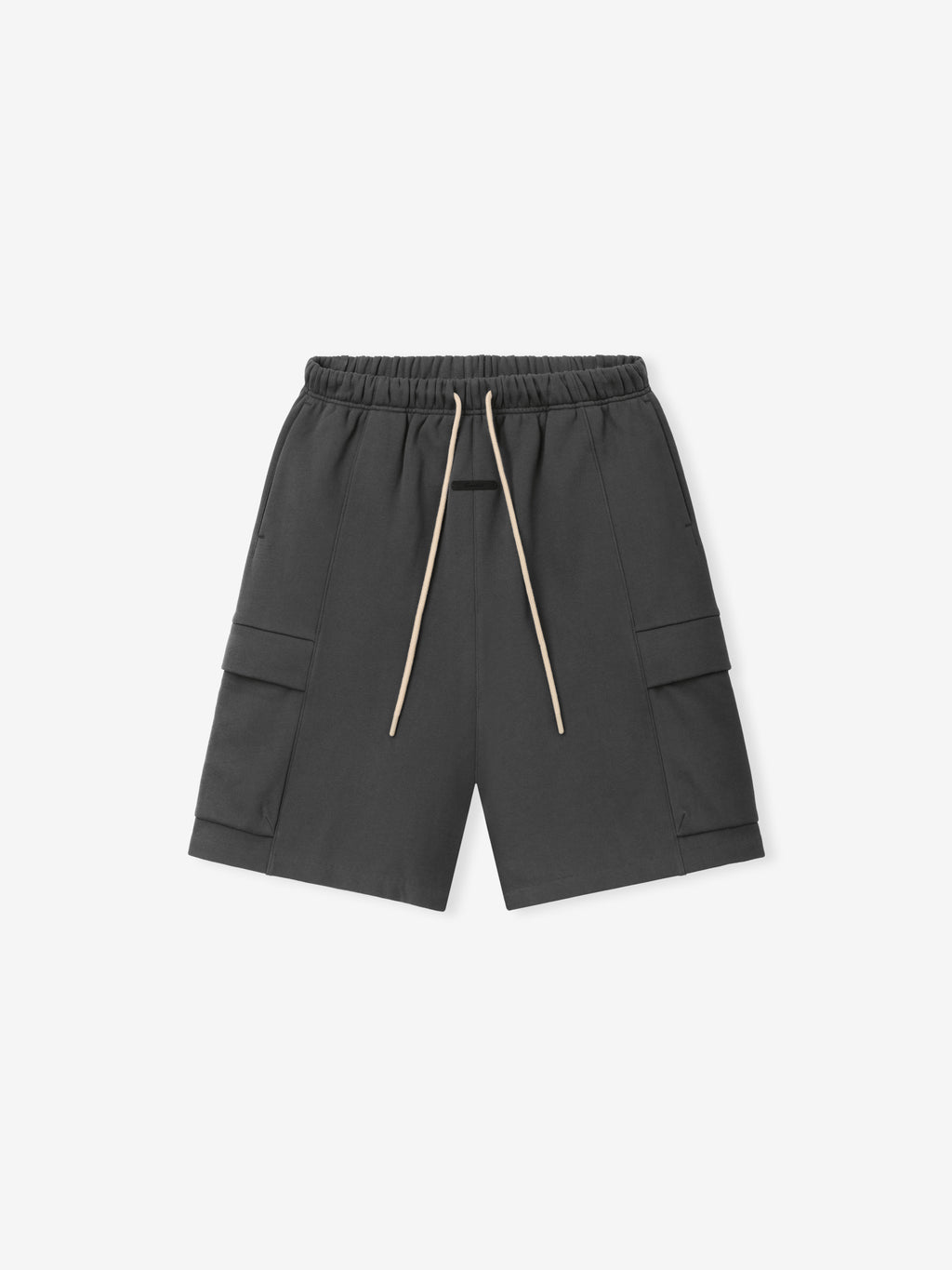 Fleece Cargo Basketball Short in dark grey featuring an elastic waistband with drawstrings and spacious side cargo pockets for a comfortable and functional footwear bottom option.