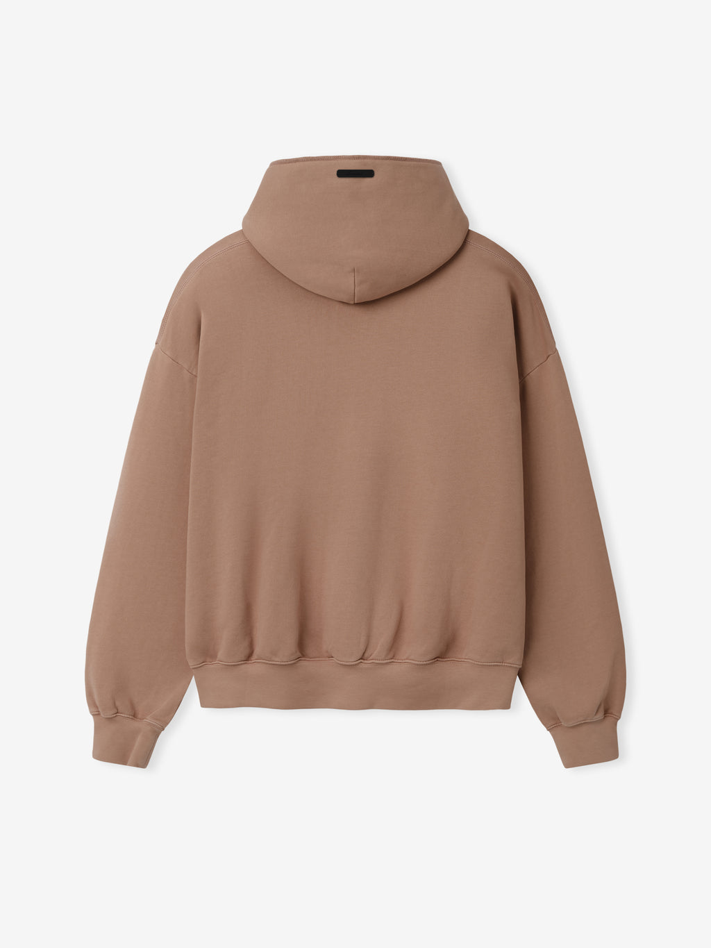 90s Hoodie in a warm washed ginger color shown from the back, featuring a relaxed fit with dropped shoulders, long sleeves, ribbed cuffs and hem, and a cozy attached hood.