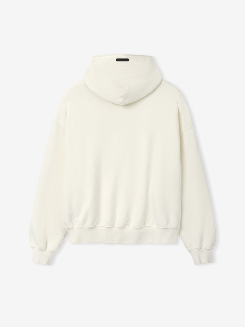 90s Hoodie in a clean off-white shade shown from the back, featuring a relaxed fit with dropped shoulders, long sleeves, ribbed cuffs and hem, and an attached hood for casual outerwear.