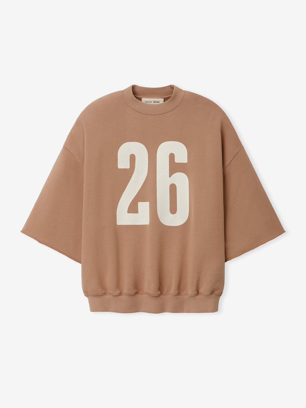 3/4 Sleeve Crewneck in a warm ginger tone featuring wide sleeves and a relaxed fit, with bold white "26" printed on the front for a sporty, casual style.