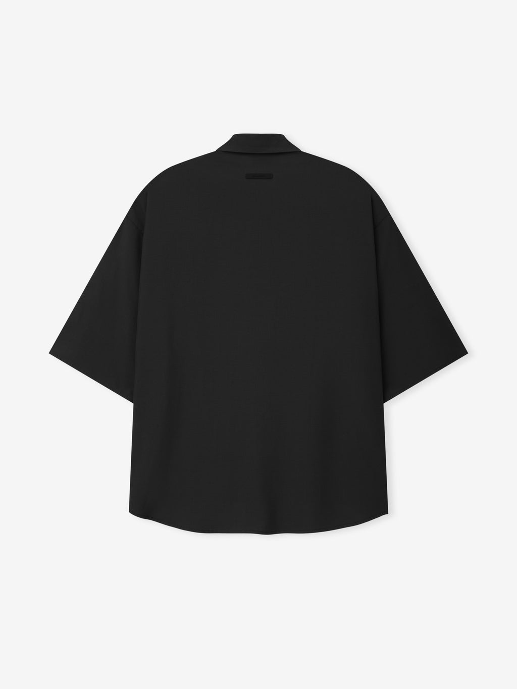 Back view of a Silk Blend 3/4 Sleeve Button Up Shirt in deep black, featuring wide sleeves and a relaxed silhouette with a subtle collar for polished, modern styling.