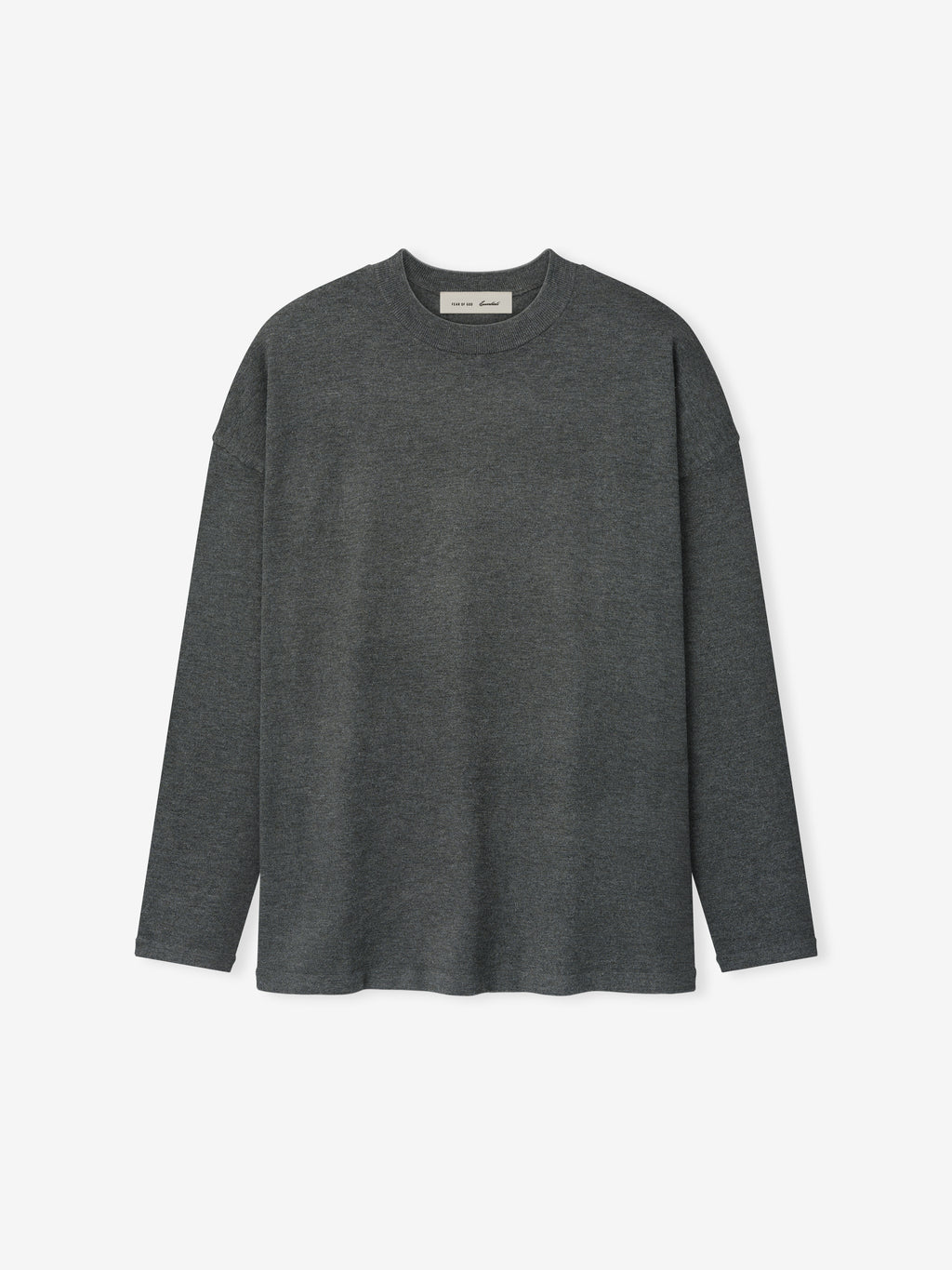 Soft Knit Long Sleeve Tee in a muted iron grey shade, featuring a smooth knit texture with a relaxed fit and classic round neckline for comfortable layering tops.