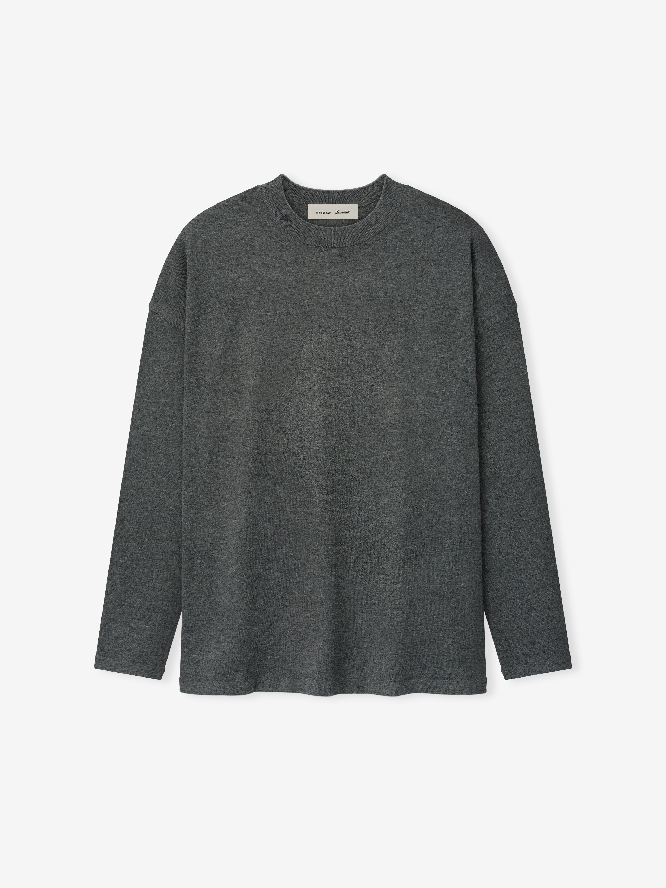 Soft Knit Long Sleeve Tee in a muted iron grey shade, featuring a smooth knit texture with a relaxed fit and classic round neckline for comfortable layering tops.