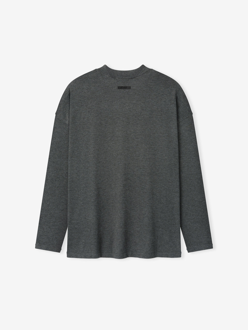 Soft Knit Long Sleeve Tee in a deep iron grey tone, featuring a smooth knit texture with a relaxed silhouette and classic round neckline for versatile layering tops.