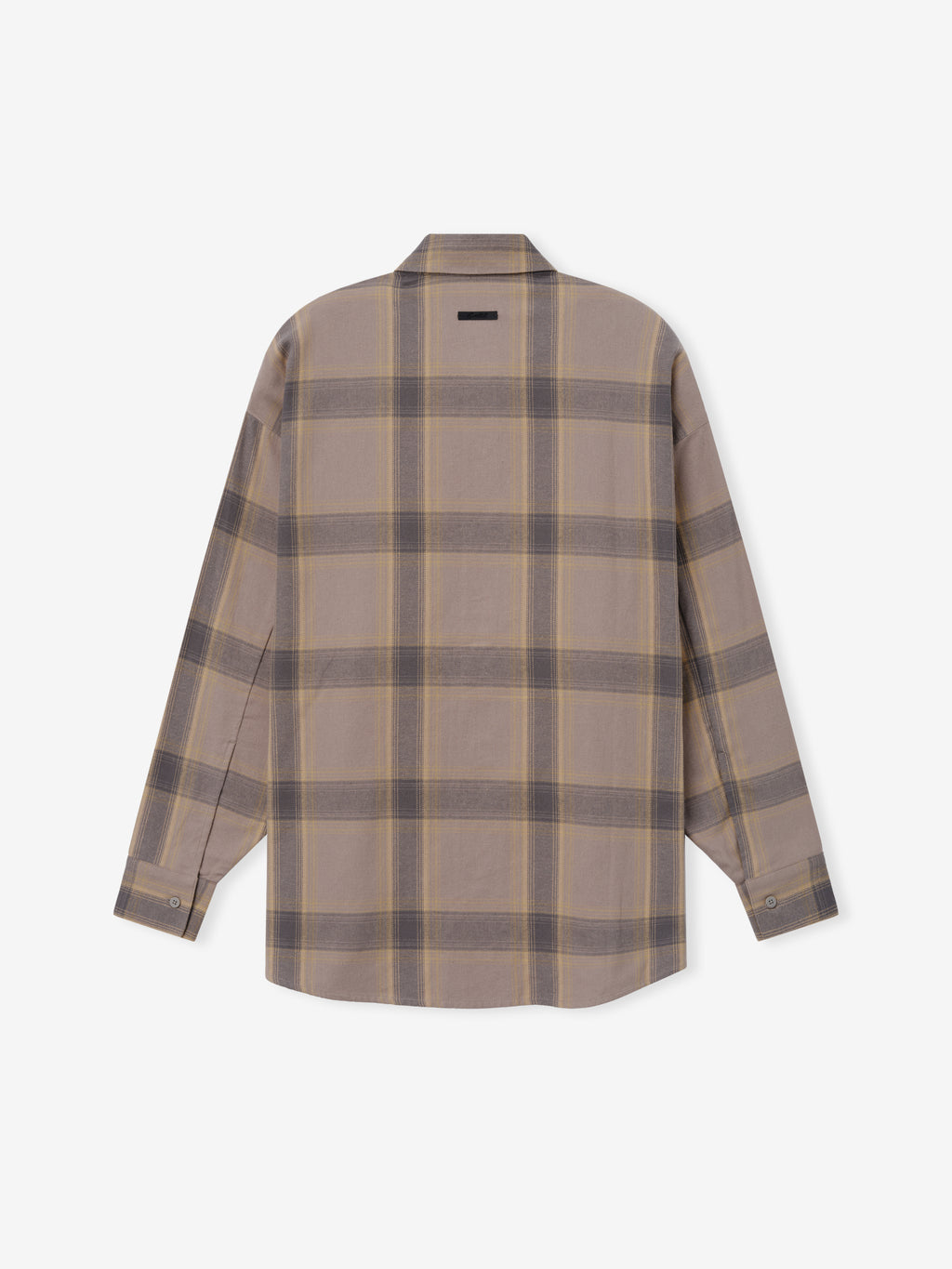 Womens Flannel Button Up Shirt in soft beige and grey plaid pattern featuring a classic collar, long sleeves with buttoned cuffs, and relaxed fit for versatile layering tops.