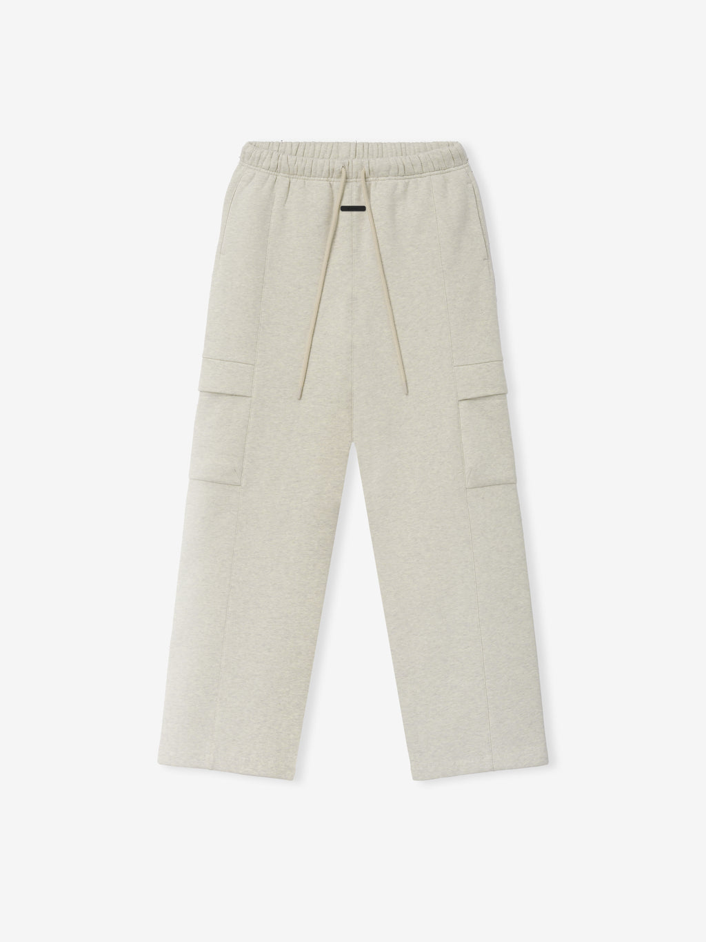 Womens Fleece Cargo Relaxed Sweatpant in a soft vanilla heather color with a relaxed silhouette, elastic waistband, drawstring, and spacious flap cargo pockets for comfortable bottoms.