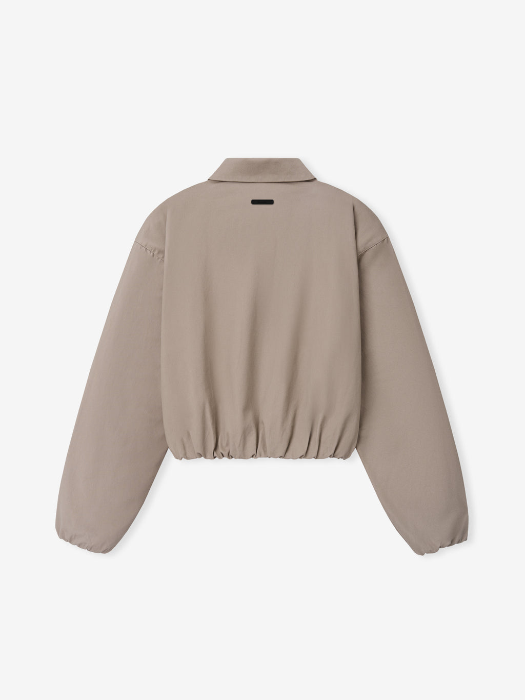 Full Zip Work Jacket in a muted taupe shade featuring a cropped silhouette with elasticized hem and cuffs, and a classic collar for a sleek outerwear option.