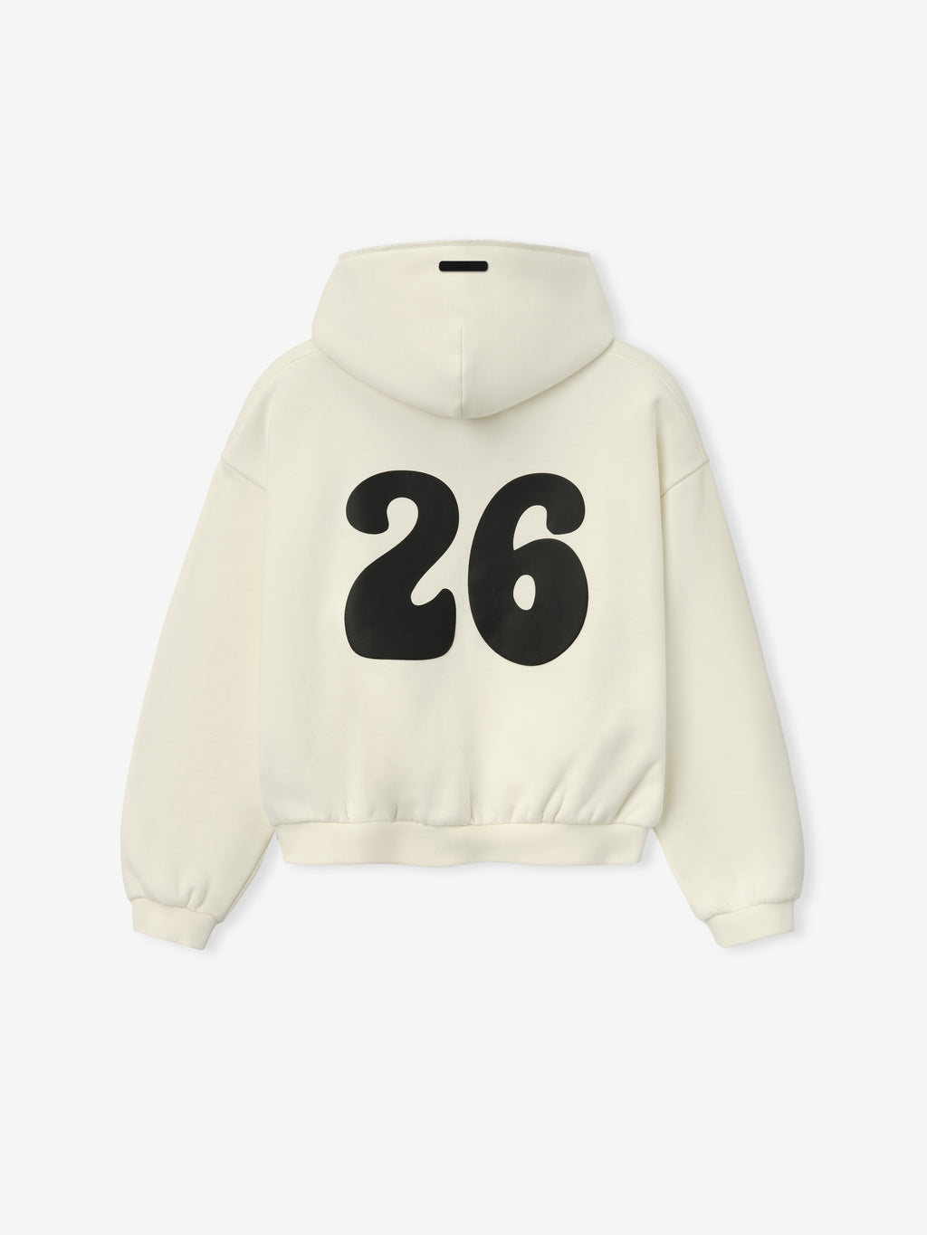 Kids 90'S Hoodie in a soft ivory tone featuring an oversized black "26" graphic on the back, with ribbed cuffs and hem for a comfortable, casual outerwear look.