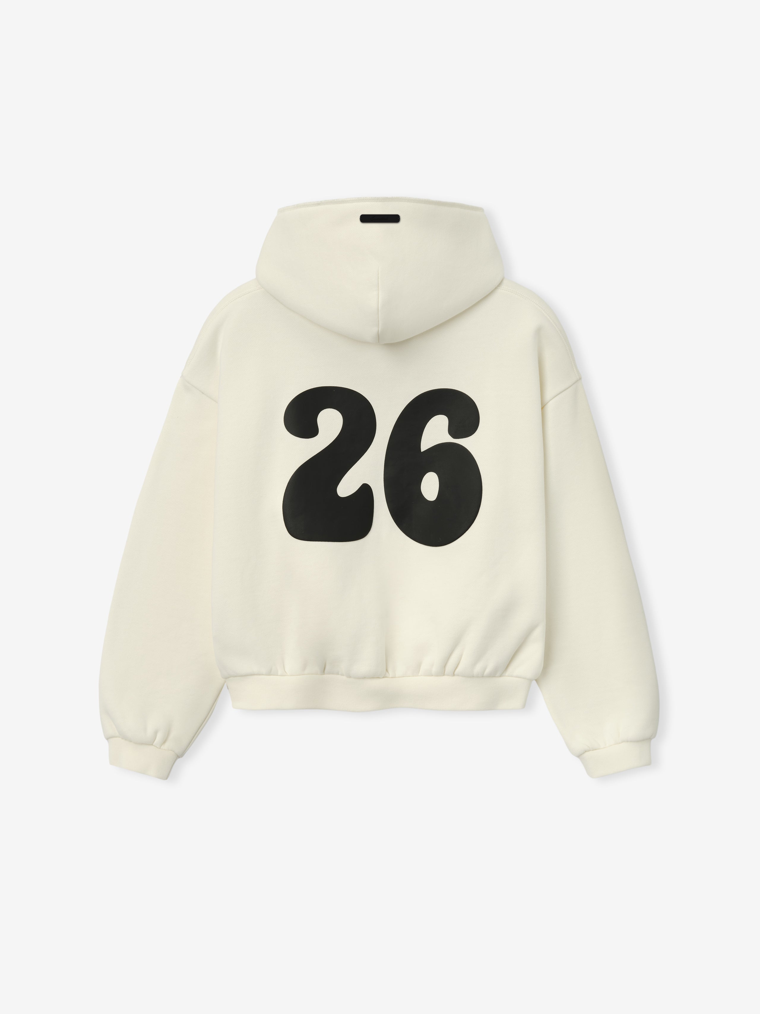 Kids 90'S Hoodie in a soft ivory tone featuring an oversized black "26" graphic on the back, with ribbed cuffs and hem for a comfortable, casual outerwear look.