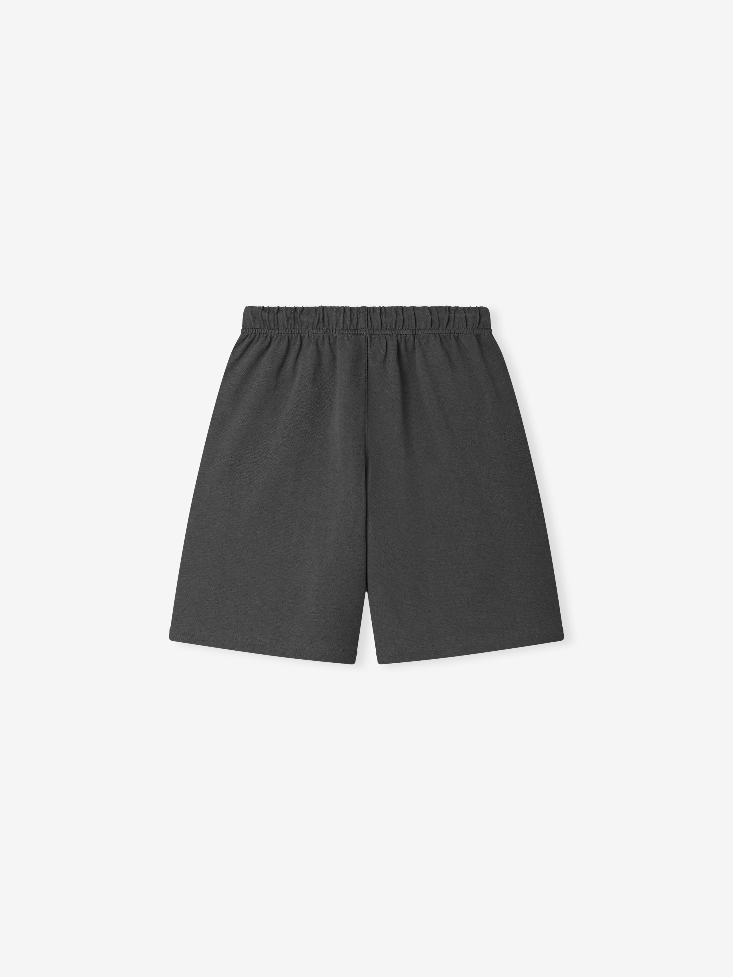 Kids 90'S Jersey Sweatshort in iron grey with an elastic waistband, designed as a comfortable and casual bottom perfect for everyday wear.