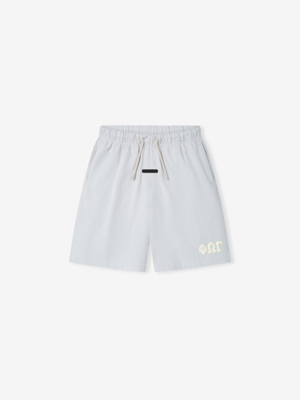Kids 90'S Jersey Sweatshort in a light overcast shade featuring an adjustable drawstring waist, side pockets, and subtle branding near the hem for casual comfortable bottoms.