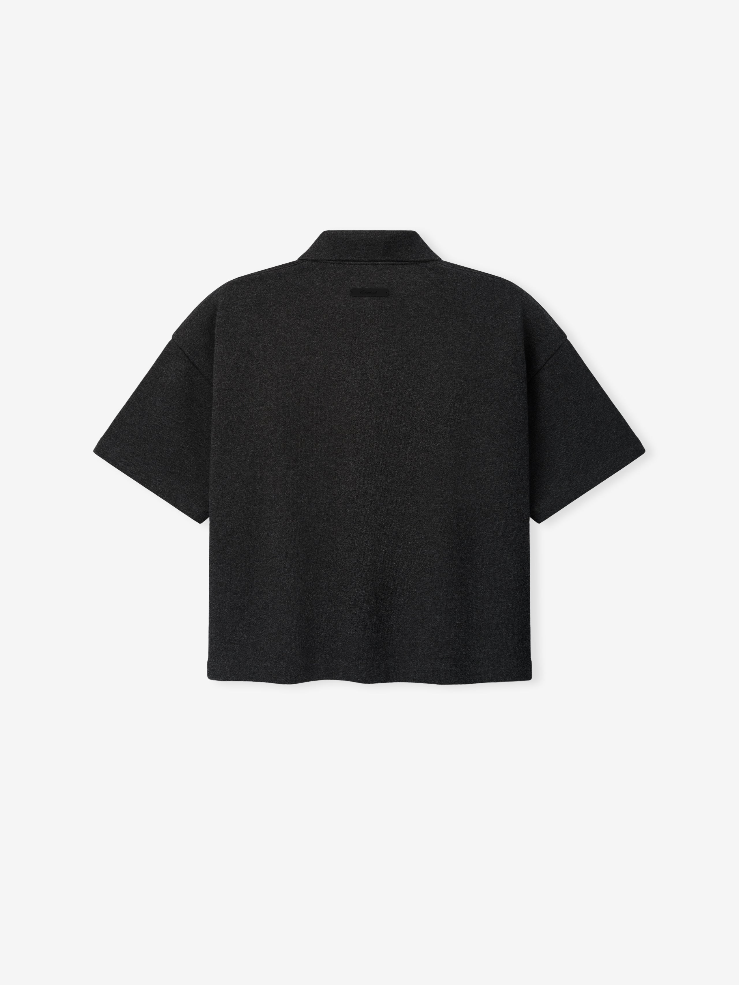 Kids Cropped Polo in a dark charcoal shade, featuring short sleeves and a relaxed boxy fit designed as a casual, comfortable kids top.