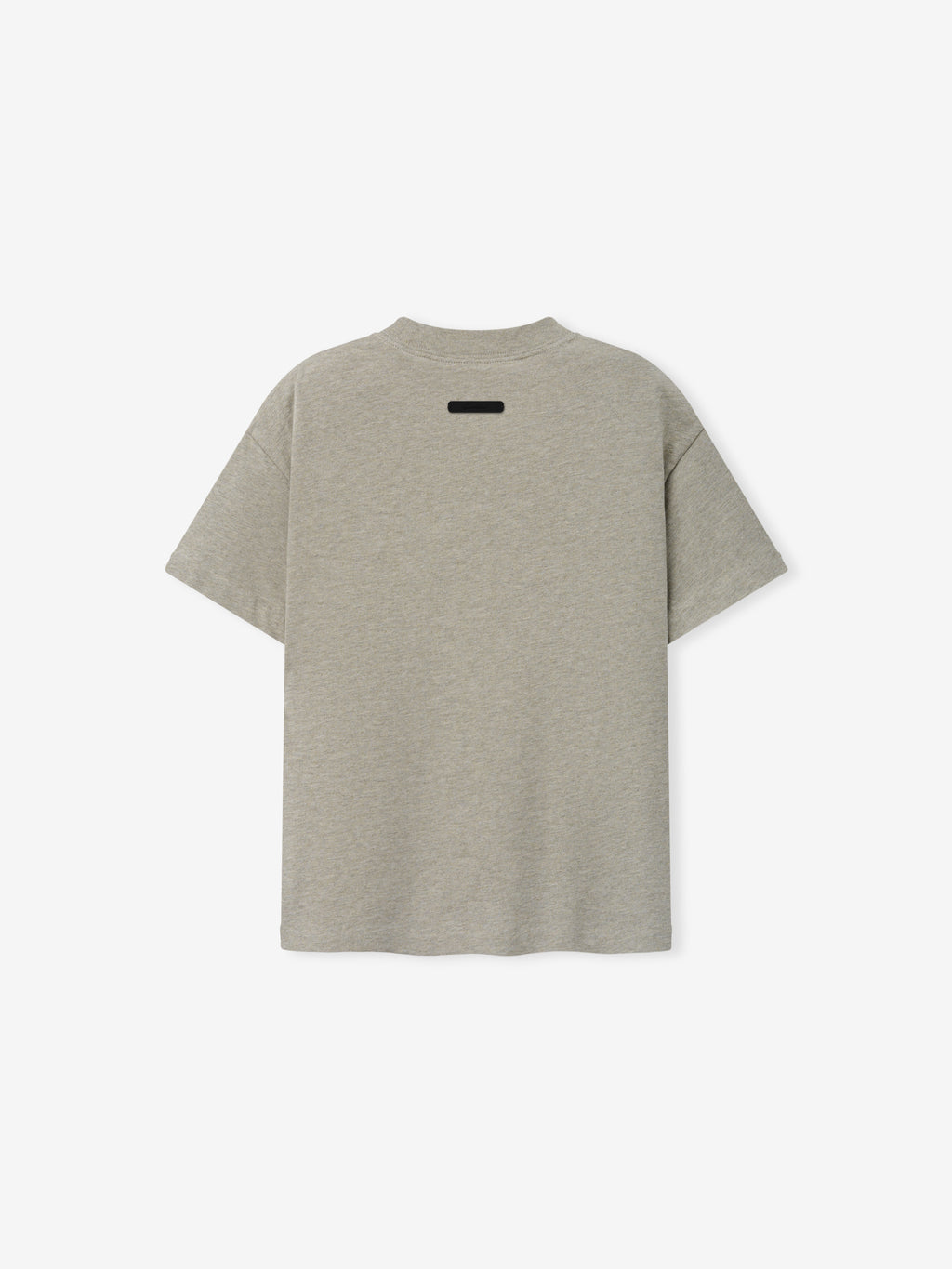 Kids Tri-Blend Essential Tee in muted seal heather shown from the back, featuring a relaxed fit and a small black rectangular label near the neckline for subtle branding.