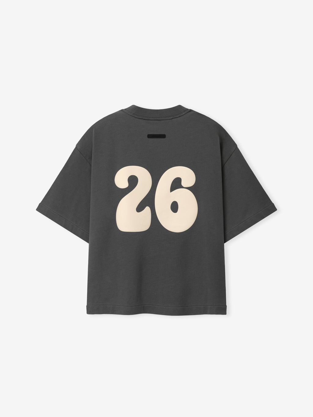 Kids Merch Tee in dark iron gray fabric featuring oversized cream-colored number "26" in bold, rounded font across the back for a playful and sporty kids top.