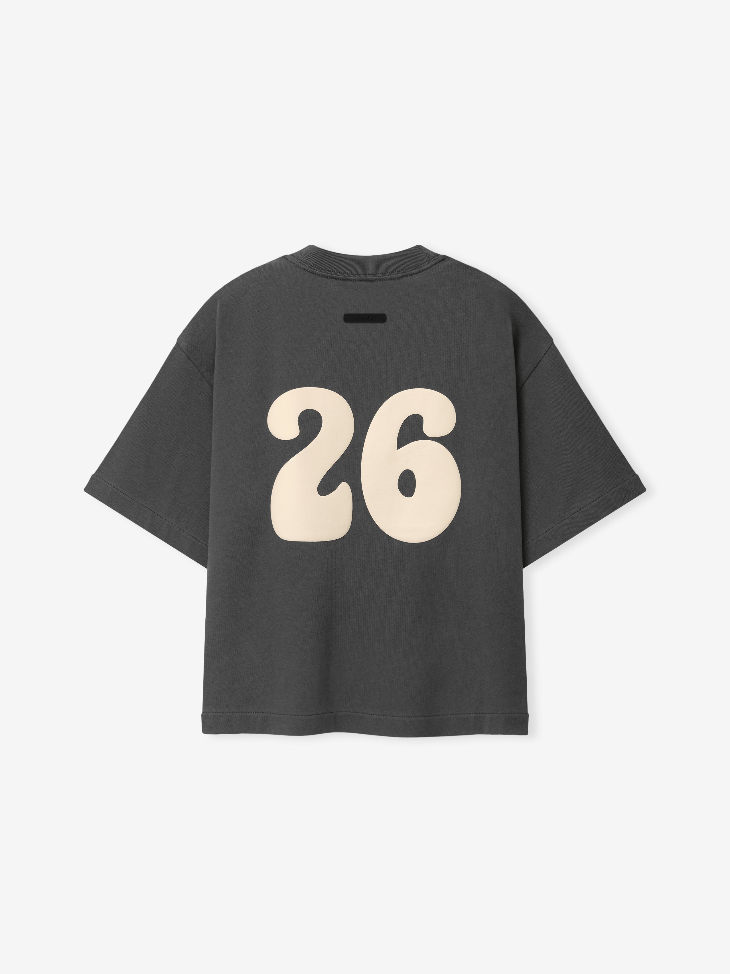 Kids Merch Tee in dark iron gray fabric featuring oversized cream-colored number "26" in bold, rounded font across the back for a playful and sporty kids top.