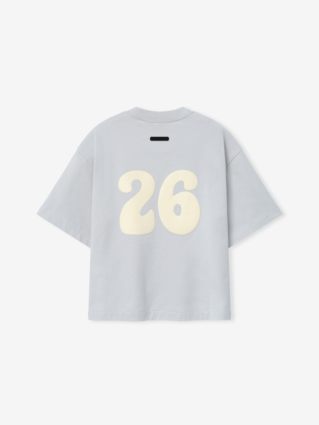 Kids Merch Tee in soft light gray fabric featuring large cream-colored number "26" in a rounded, playful font on the back for a sporty casual kids top.