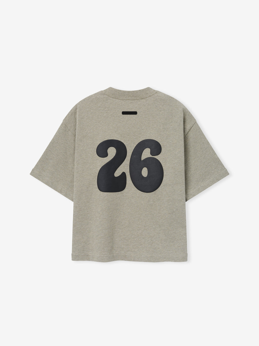 Kids Merch Tee in muted gray fabric featuring a large black number "26" in a rounded font on the back, designed for a relaxed and sporty kids' top.