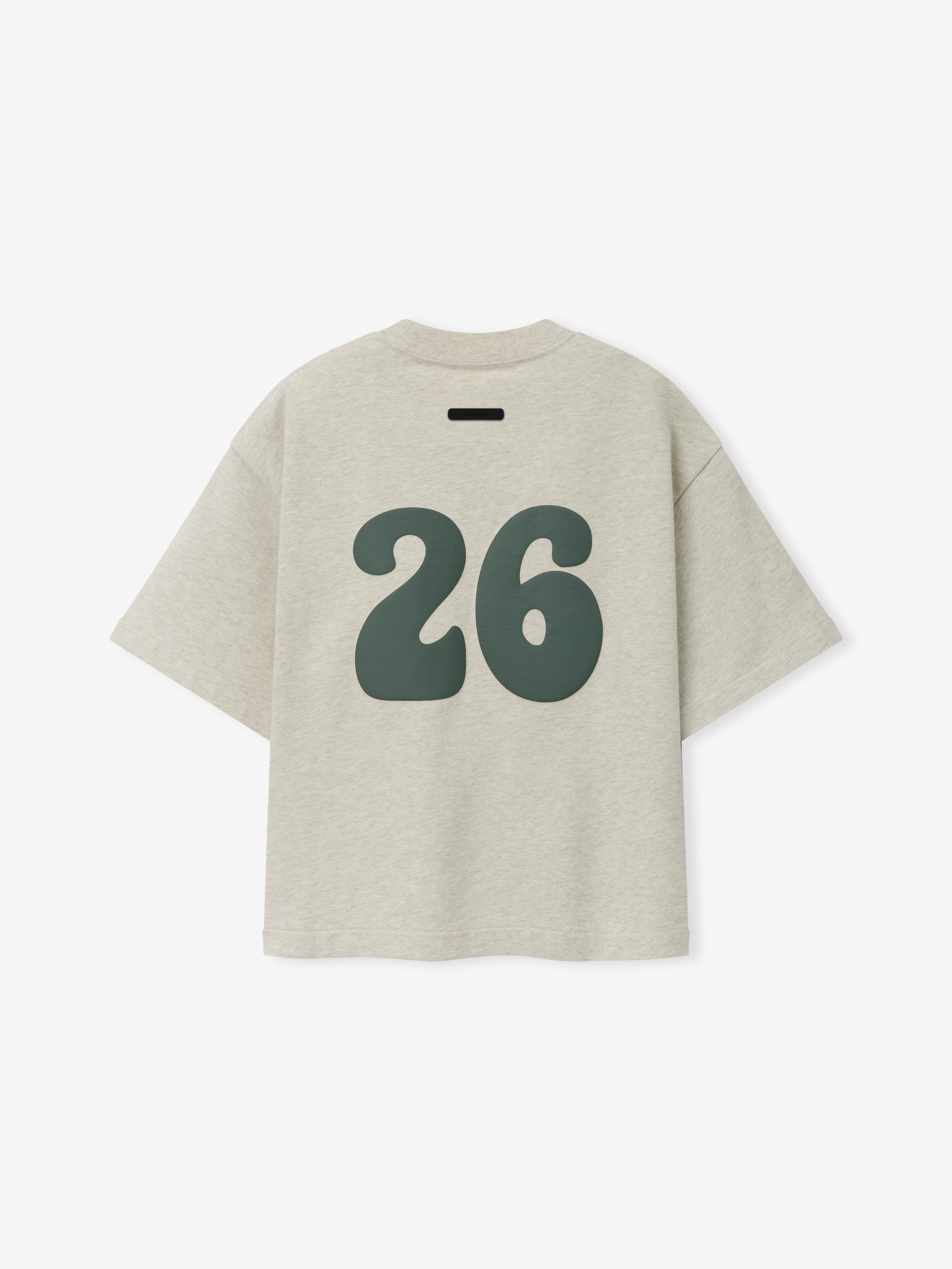 Kids Merch Tee in light beige heather fabric featuring a large dark green number "26" in a rounded, playful font on the back for a laid-back casual kids’ top.
