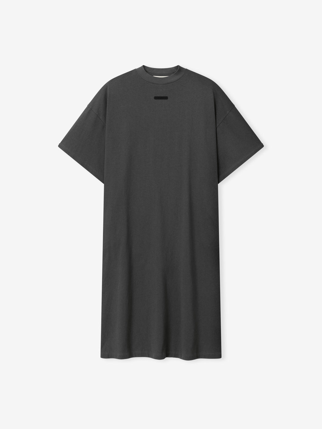 Womens Long TShirt Dress in dark iron gray featuring a relaxed silhouette with short sleeves and a simple crew neckline for a minimalist everyday wearable style.