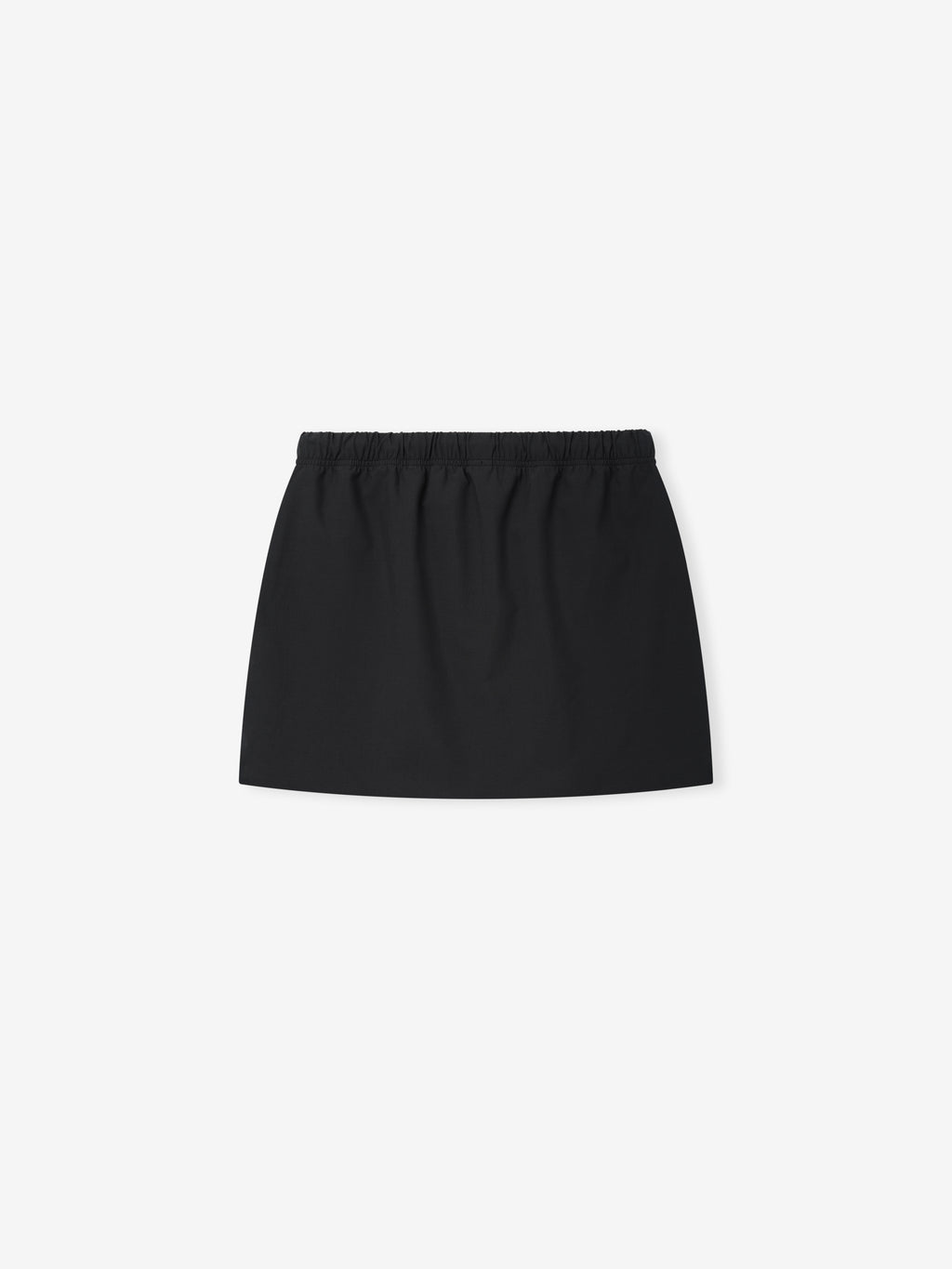 Womens Silk Blend Micro Skirt in classic black featuring a smooth silk blend fabric with an elastic waistband for a sleek, versatile bottom piece.