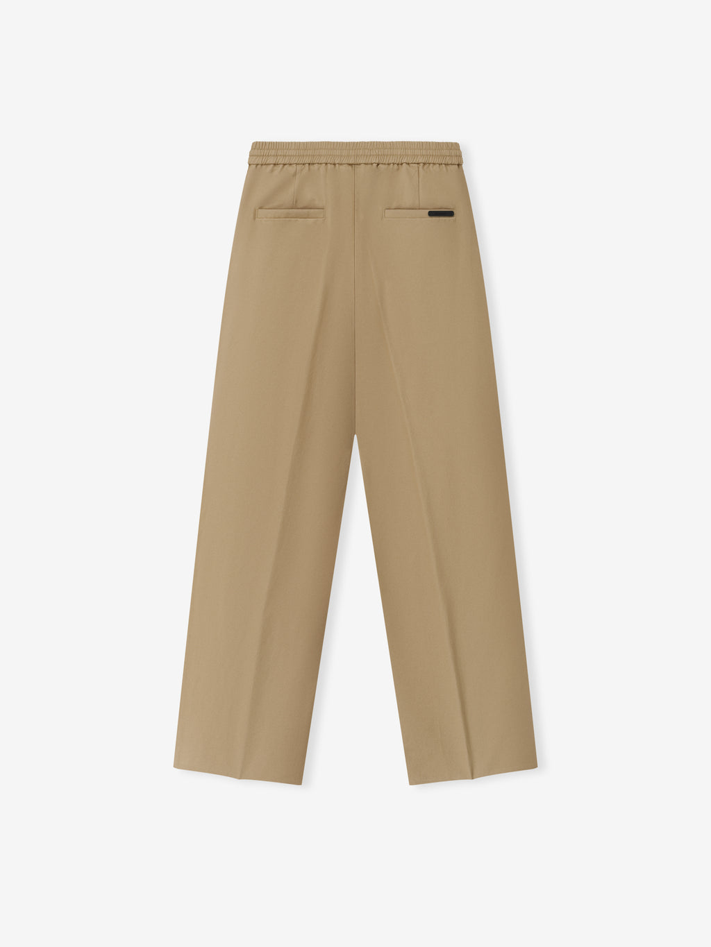 Womens Cotton Twill Pleat Front Drawstring Pant in a soft dune color, featuring back welt pockets, an elastic waistband with drawstring, and a relaxed straight leg fit for versatile bottoms.