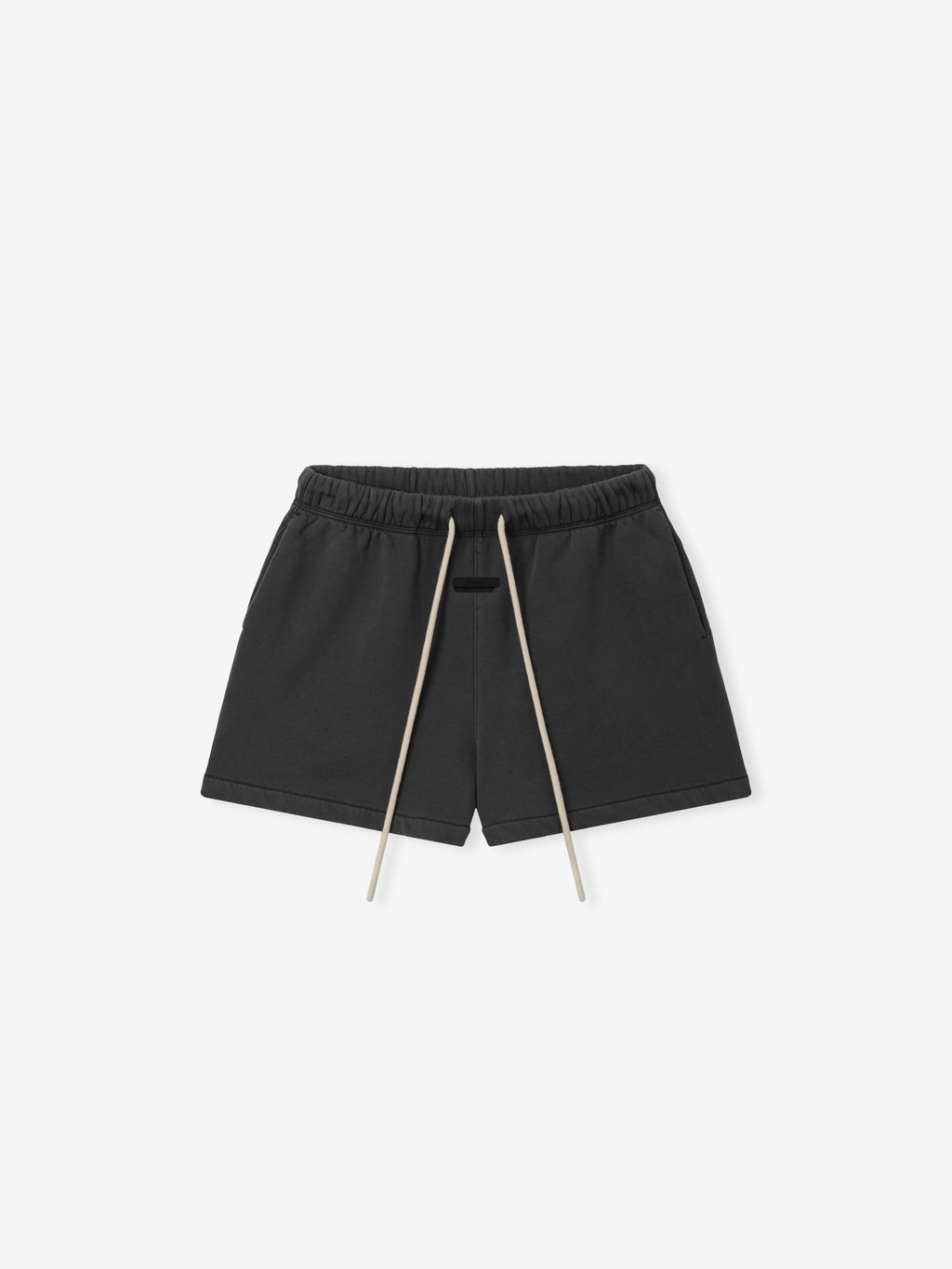 Womens Classic Fit Short in a washed dark grey shade featuring an elastic waistband with long drawstrings, side pockets, and a streamlined relaxed silhouette for casual comfort.