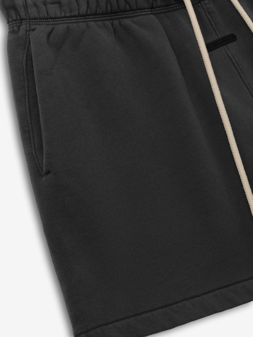 Womens Classic Fit Short in a washed iron grey tone featuring an elastic waistband with contrasting drawstrings, side pockets, and a relaxed fit tailored for casual bottoms.