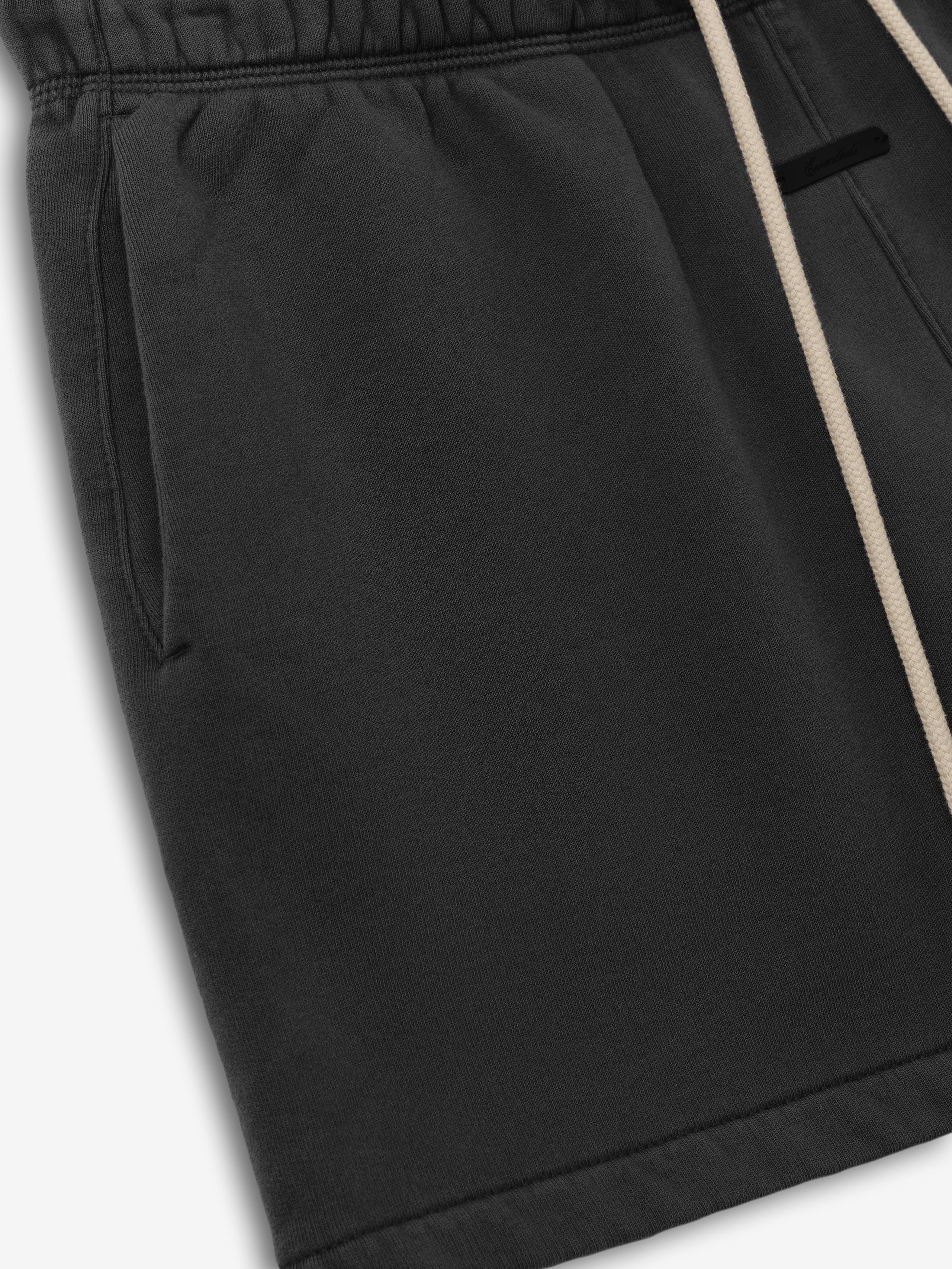Womens Classic Fit Short in a washed iron grey tone featuring an elastic waistband with contrasting drawstrings, side pockets, and a relaxed fit tailored for casual bottoms.