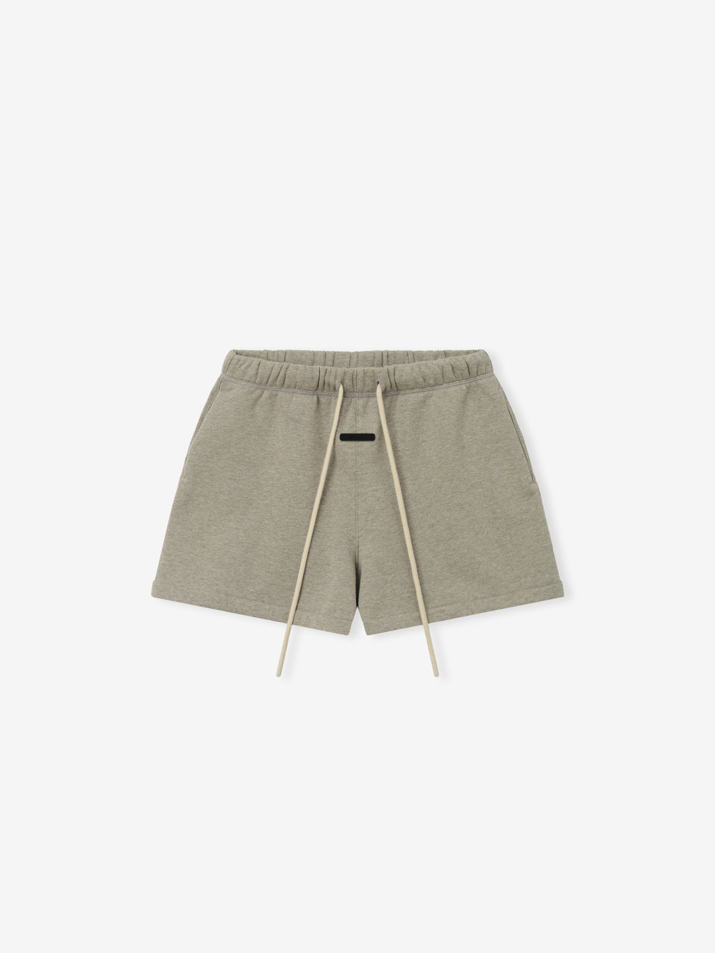 Womens Classic Fit Short in a muted olive grey tone featuring an elastic waistband with extended drawstrings, side pockets, and a relaxed cut for comfortable casual bottoms.