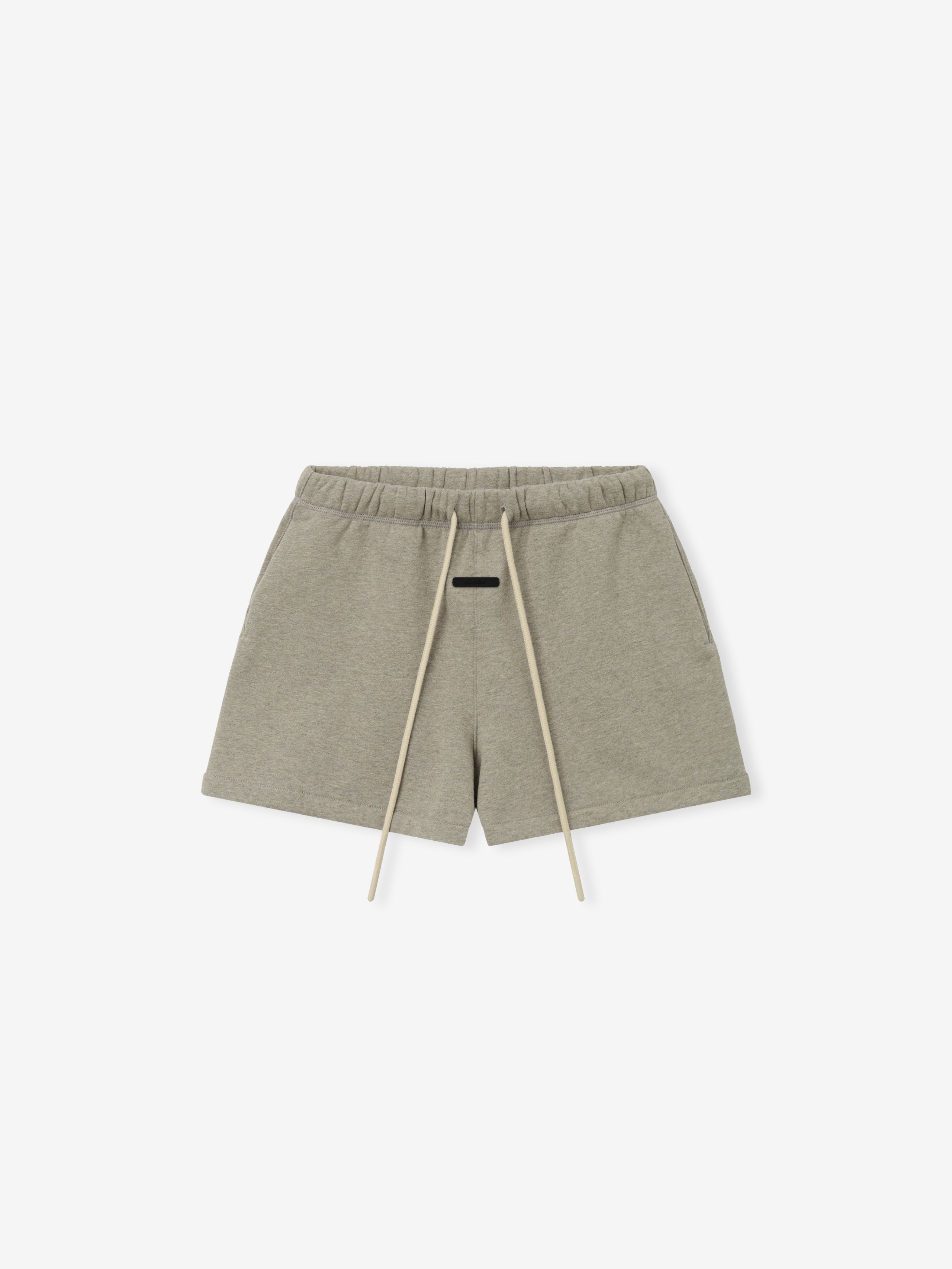 Womens Classic Fit Short in a muted olive grey tone featuring an elastic waistband with extended drawstrings, side pockets, and a relaxed cut for comfortable casual bottoms.