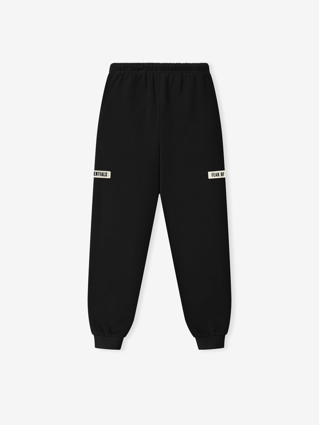 Classic Fit Sweatpant in deep black featuring a relaxed silhouette with an elastic waistband, branded side patches, and cuffed ankles for a comfortable fit in casual bottoms.