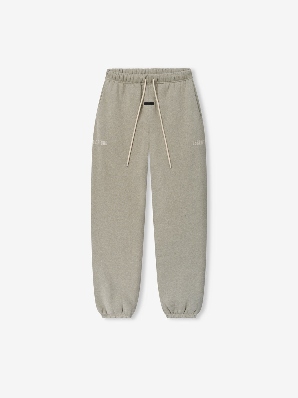 Classic Fleece Sweatpant in a muted heather grey with an adjustable drawstring waistband, elastic cuffs, subtle tonal branding on the thighs, and a relaxed fit for casual bottoms.