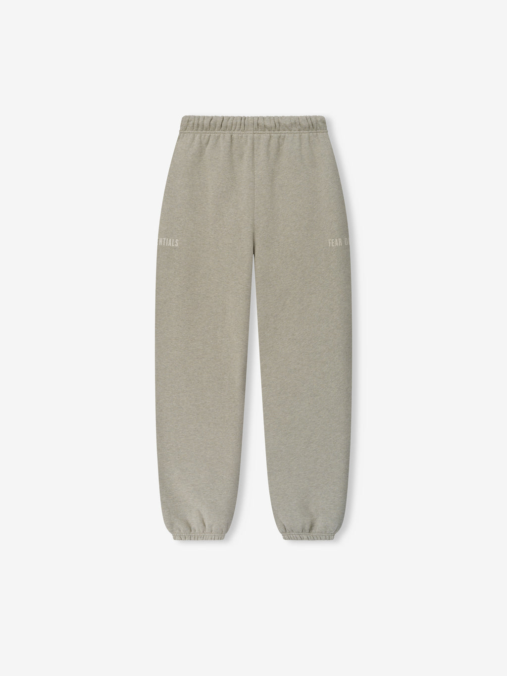 Classic Fleece Sweatpant in a light neutral heather tone with a relaxed fit, elastic waistband and cuffs, and subtle branded text on the front sides for casual bottoms.