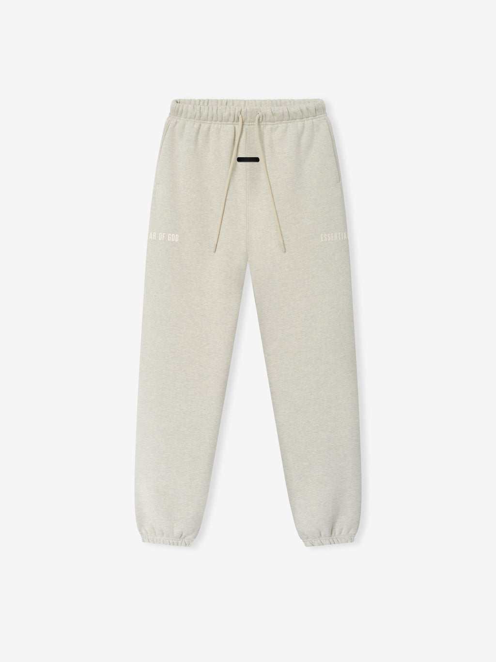 Classic Fleece Sweatpant in a soft vanilla heather shade featuring an elastic waistband with matching drawstrings, subtle tonal branding on the front, side pockets, and cuffed ankles for comfortable bottoms.