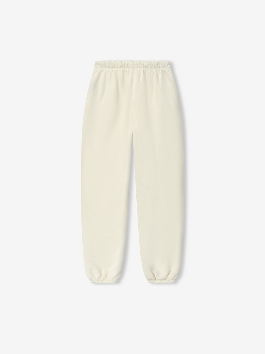 Womens Classic Fleece Sweatpant in a soft ivory shade with an elastic waistband and cuffs, featuring a clean minimalist design for cozy and versatile casual bottoms.