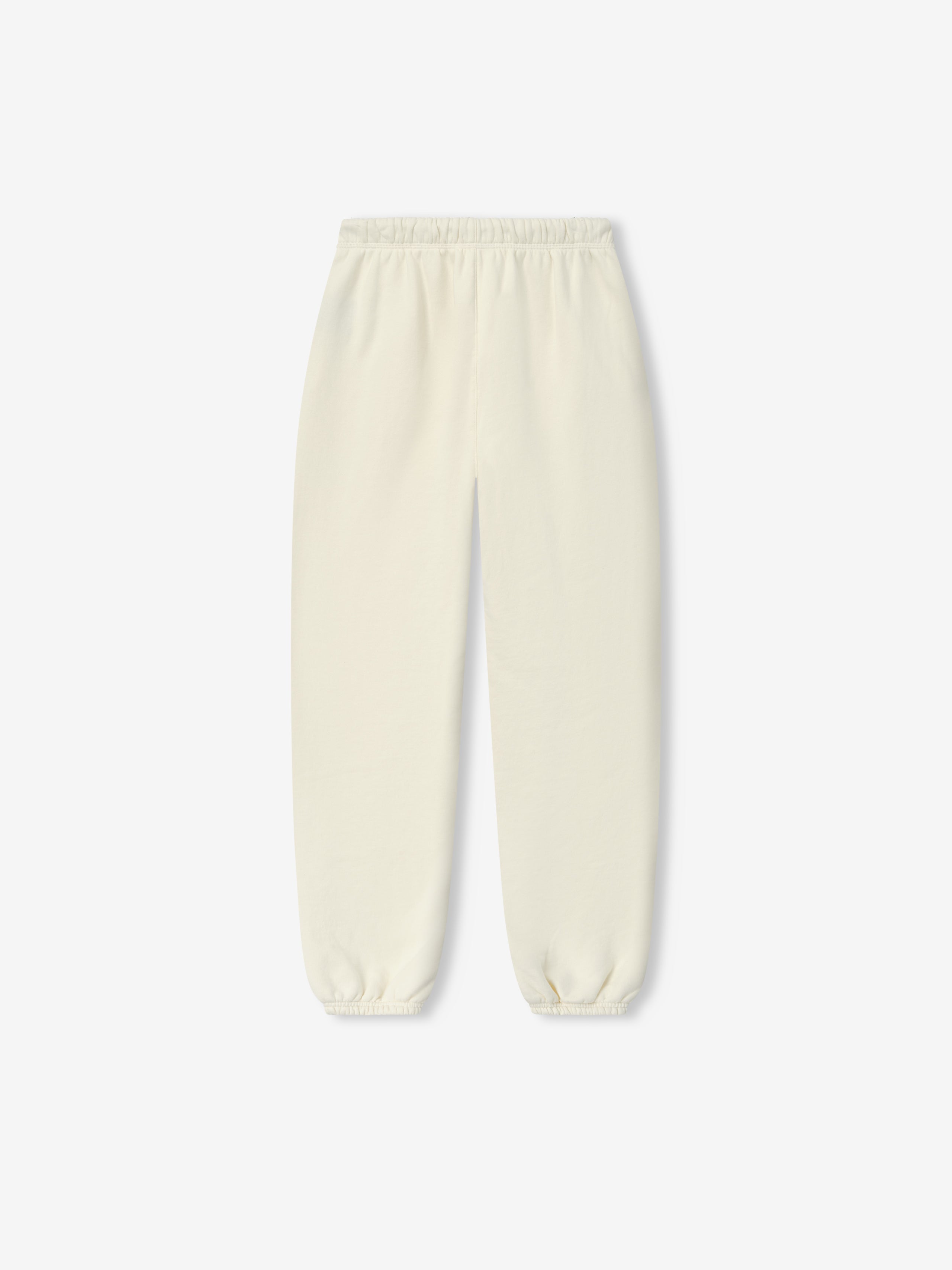 Womens Classic Fleece Sweatpant in a soft ivory shade with an elastic waistband and cuffs, featuring a clean minimalist design for cozy and versatile casual bottoms.