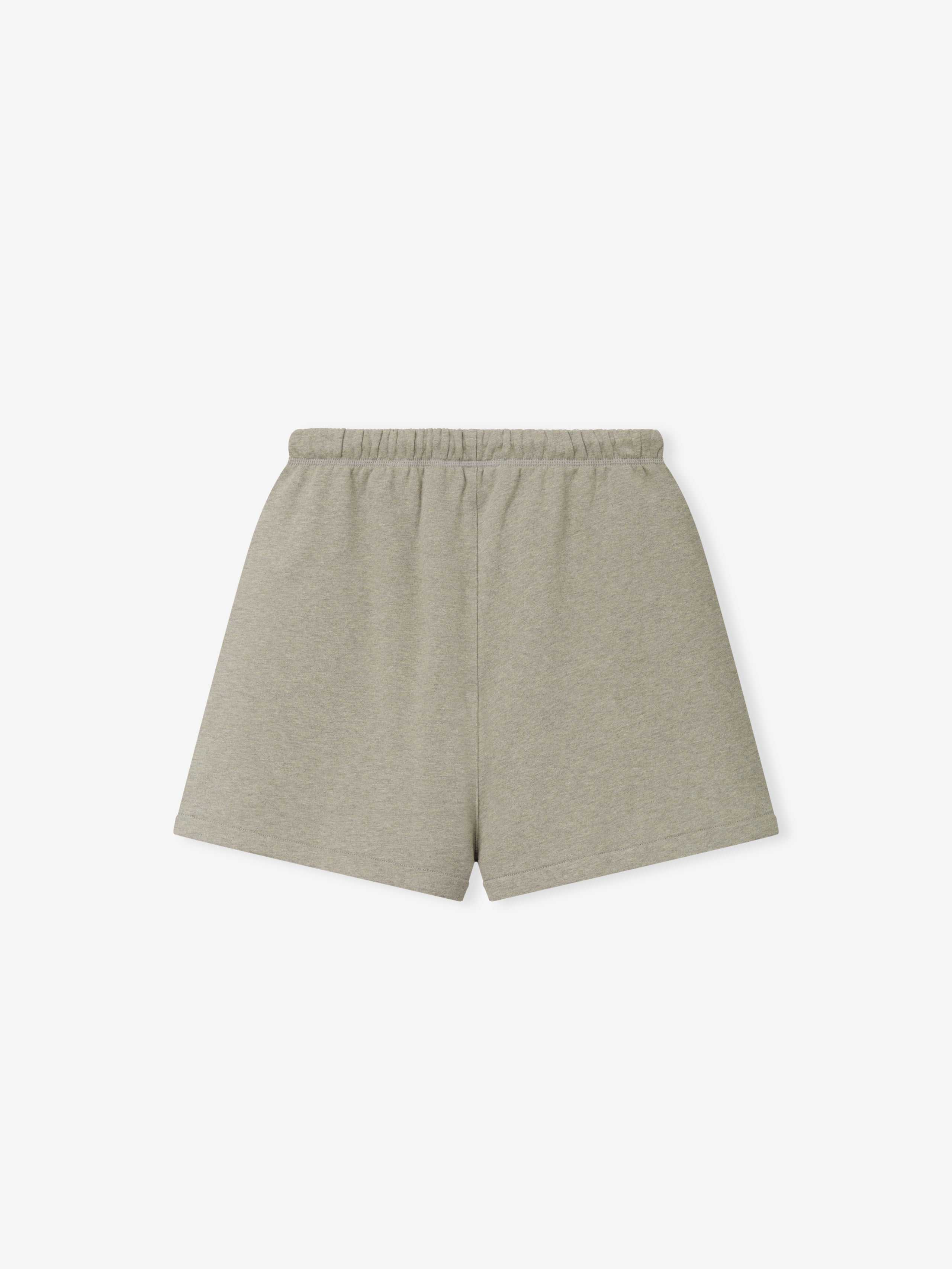Classic Sweatshort in a soft muted seal heather tone, featuring a comfortable elastic waistband and a relaxed fit for versatile casual bottoms.