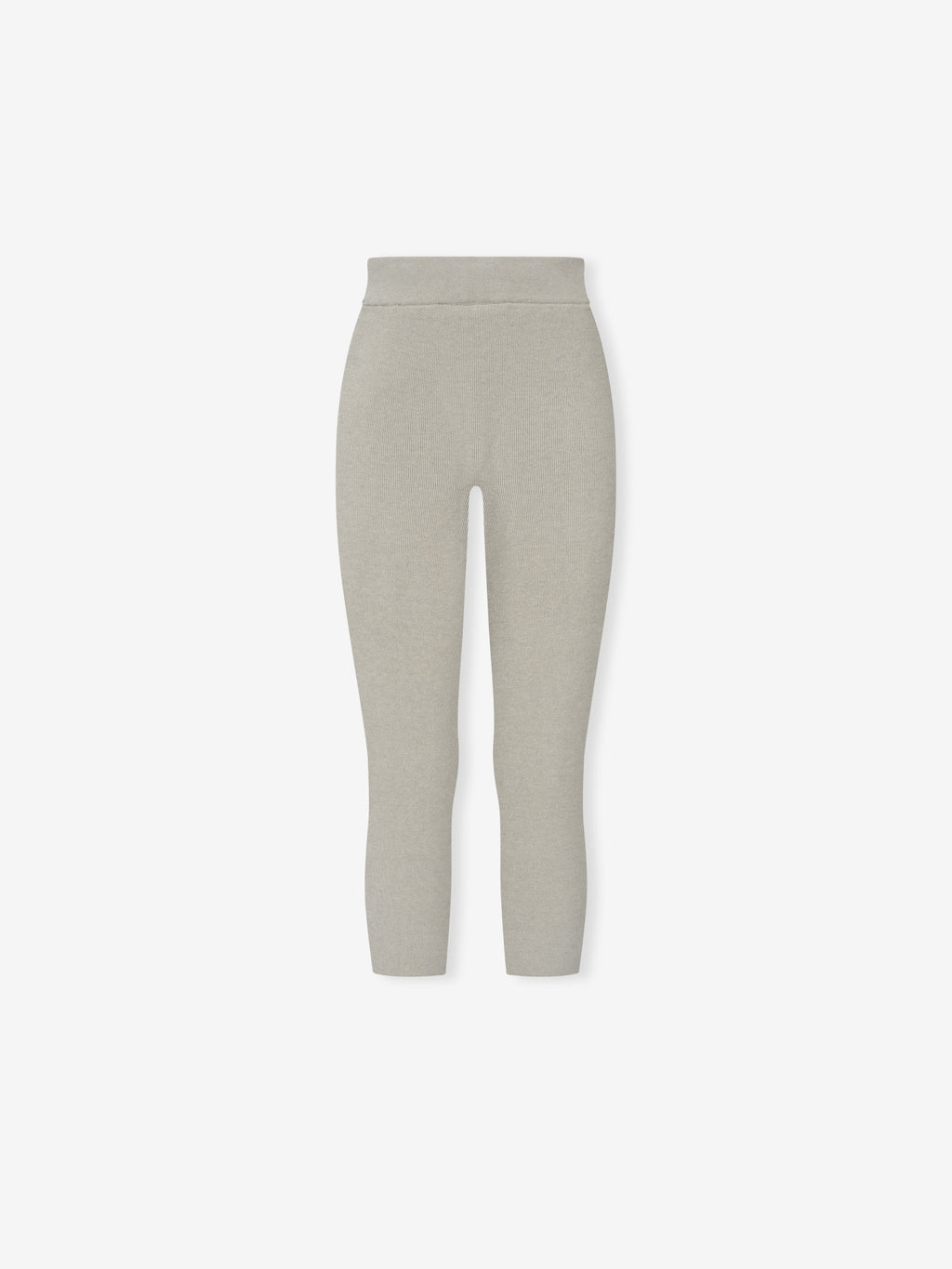 Womens Rib Knit Capri in a soft neutral beige tone, crafted from finely ribbed fabric with a high-rise waistband and cropped length for a cozy, stylish casual bottom.