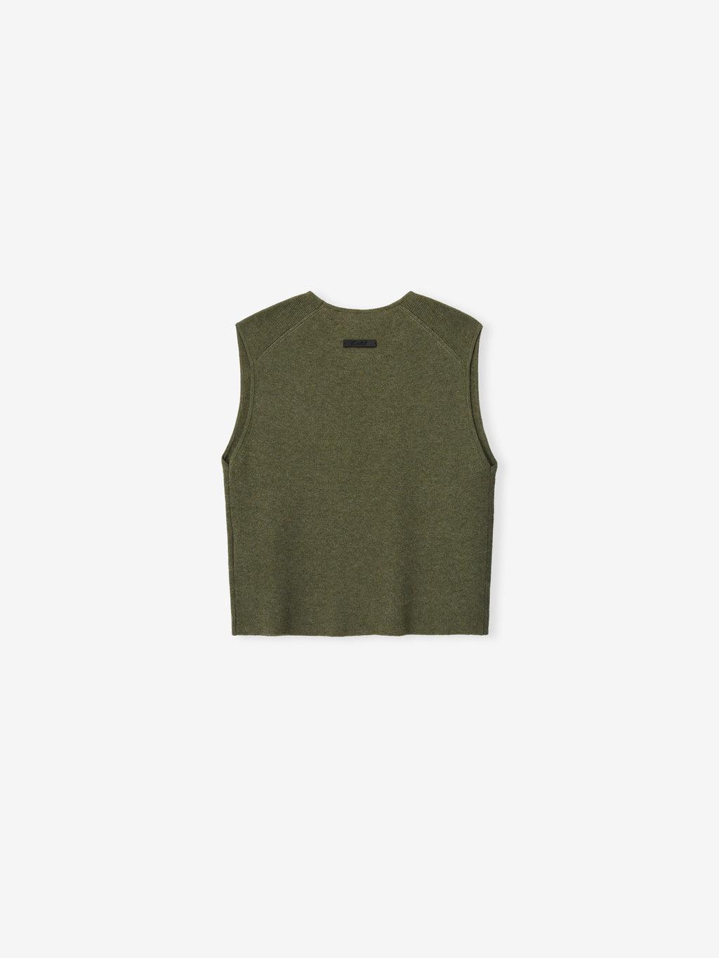 Womens Rib Knit Crop Top in an earthy olive green shade, featuring a sleeveless cut with a smooth ribbed texture and a relaxed, boxy fit for casual layering.