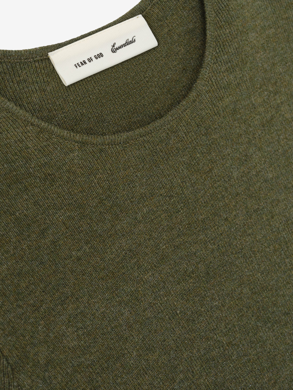 Womens Rib Knit Dress in an earthy olive green shade, featuring a smooth, finely knit texture with a rounded neckline for a refined and versatile casual garment.