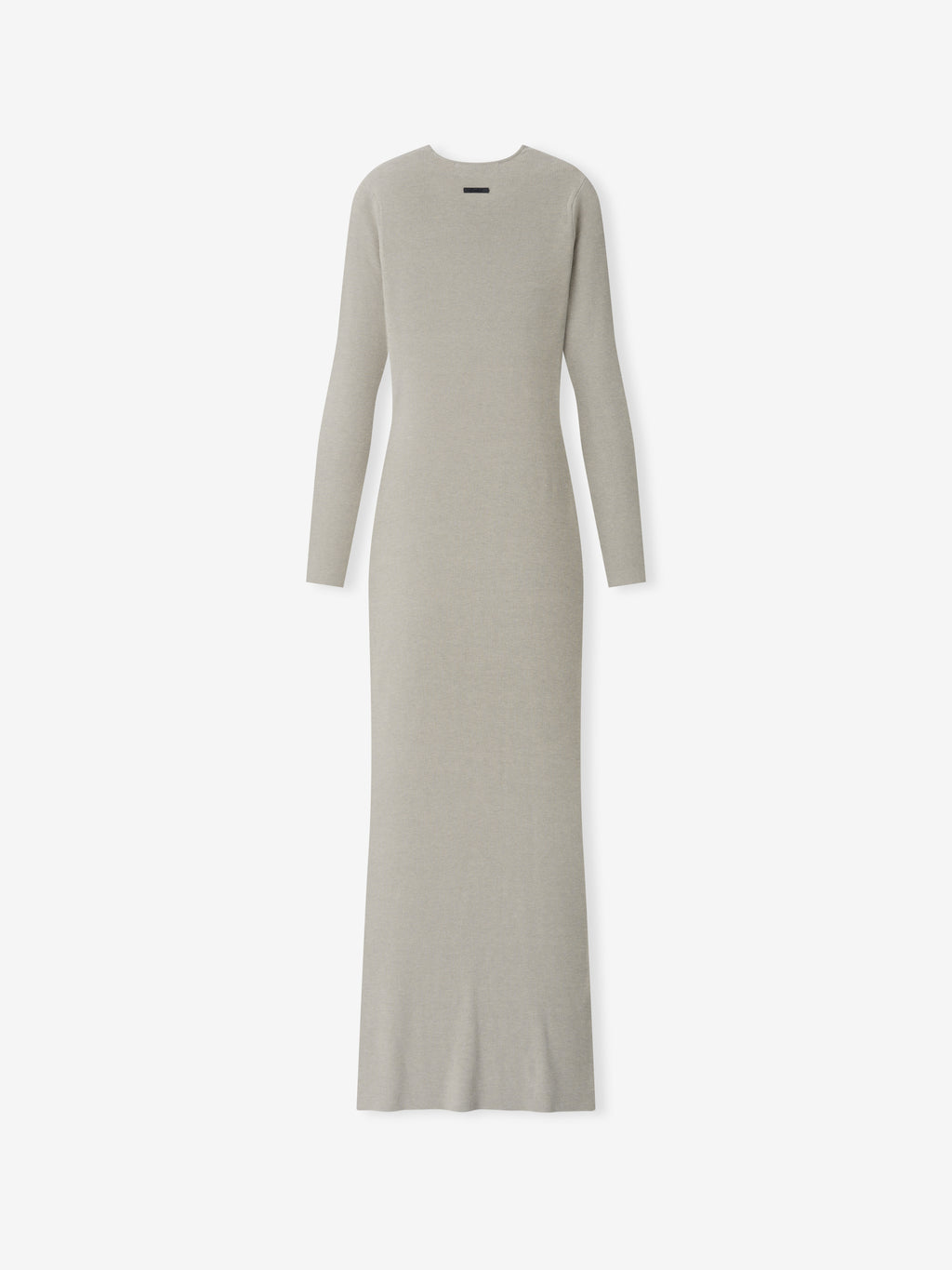 Womens Rib Knit Dress in a soft neutral grey tone, featuring a long-sleeve, slim silhouette made from smooth, finely textured rib-knit fabric for an elegant minimalist style.