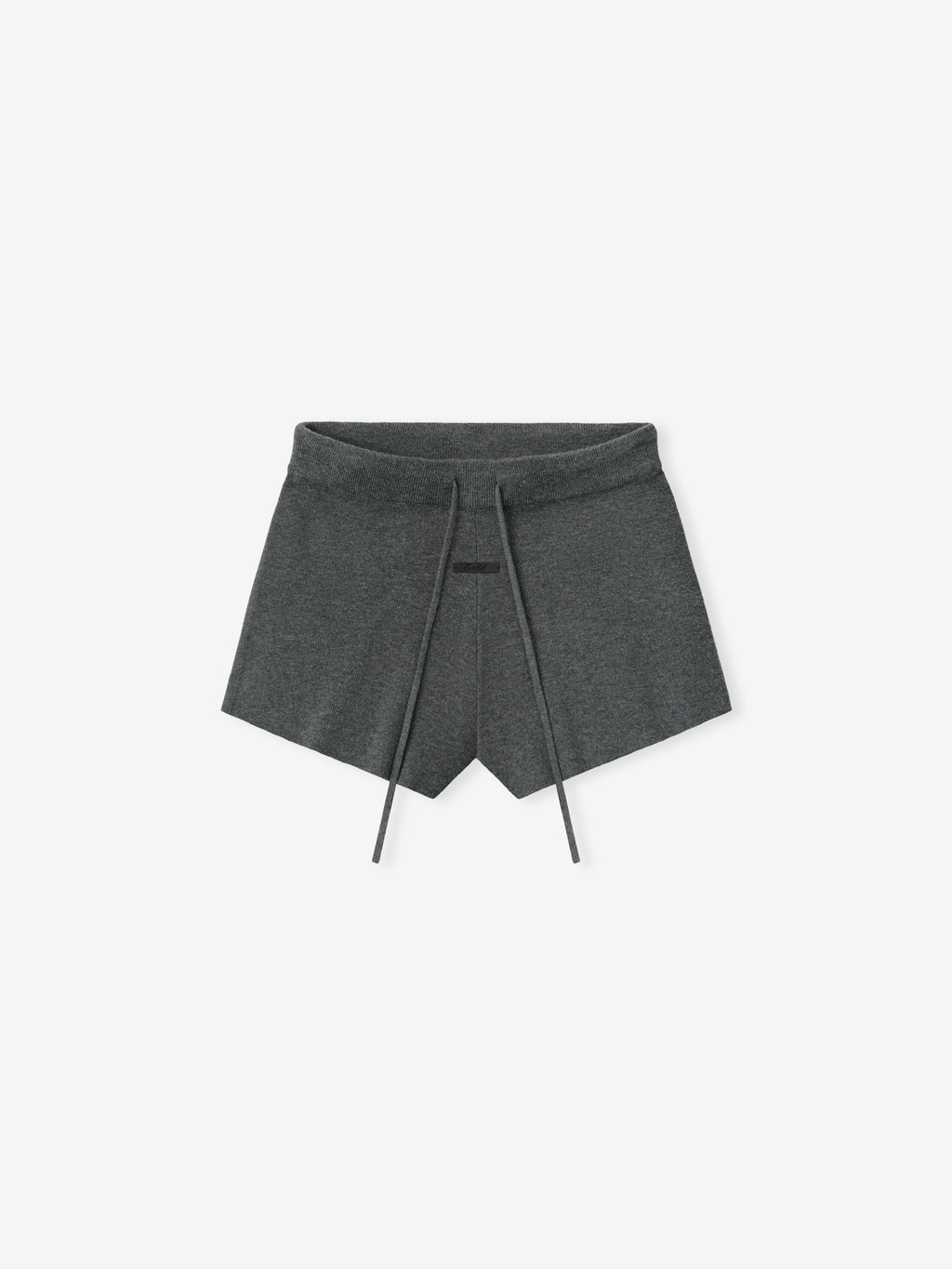 Womens Soft Knit Running Short in a dark grey tone, featuring a soft knitted fabric with a drawstring waistband for an adjustable fit, designed as comfortable sporty bottoms.