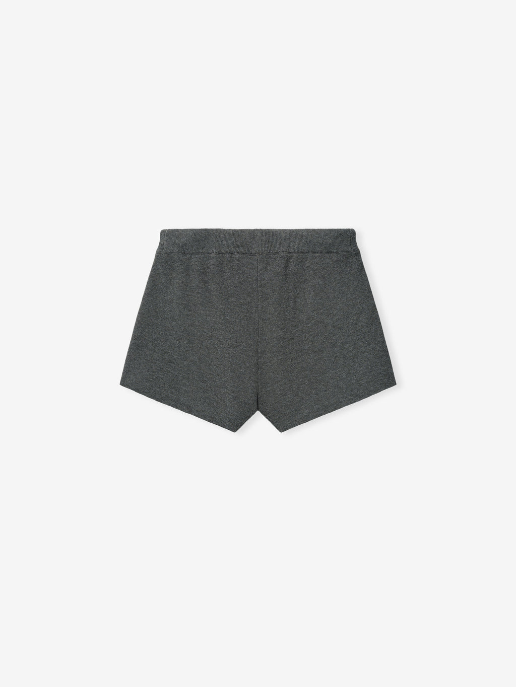 Womens Soft Knit Running Short in a deep iron grey tone, crafted from a soft knit fabric with an elastic waistband for a comfortable, flexible fit perfect for active bottoms.