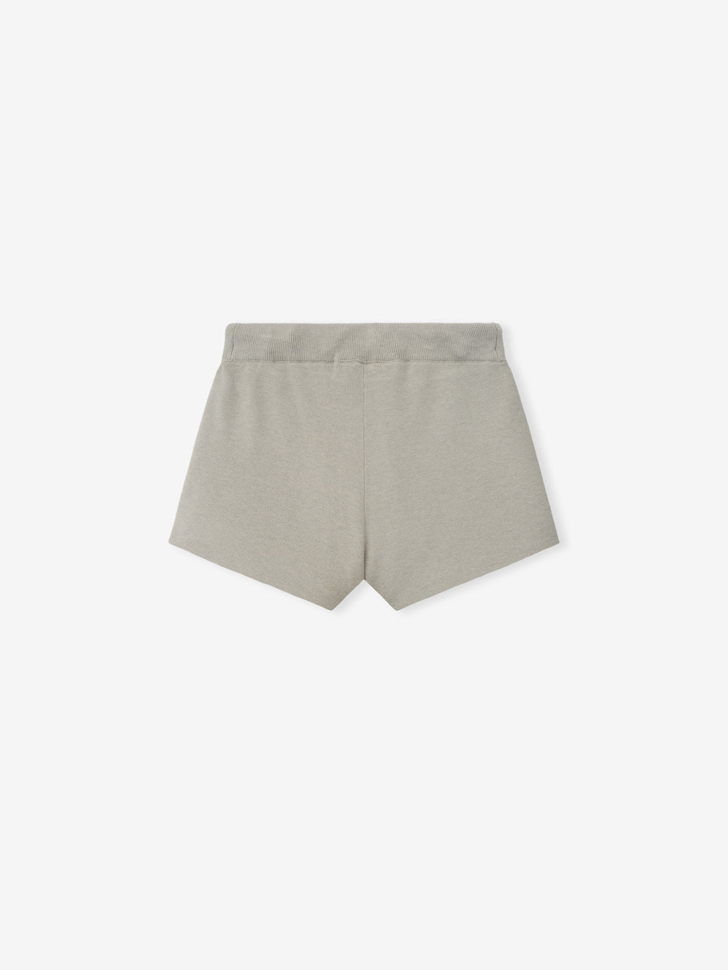 Womens Soft Knit Running Short in a subtle muted grey shade, featuring a soft knit texture with a clean waistband designed for a streamlined and comfortable fit in casual bottoms.