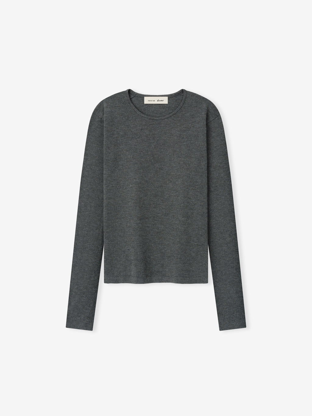 Womens Soft Knit Slim Longsleeve in a deep grey hue, crafted from soft knit fabric with a slim fit and a smooth round neckline for versatile casual tops.