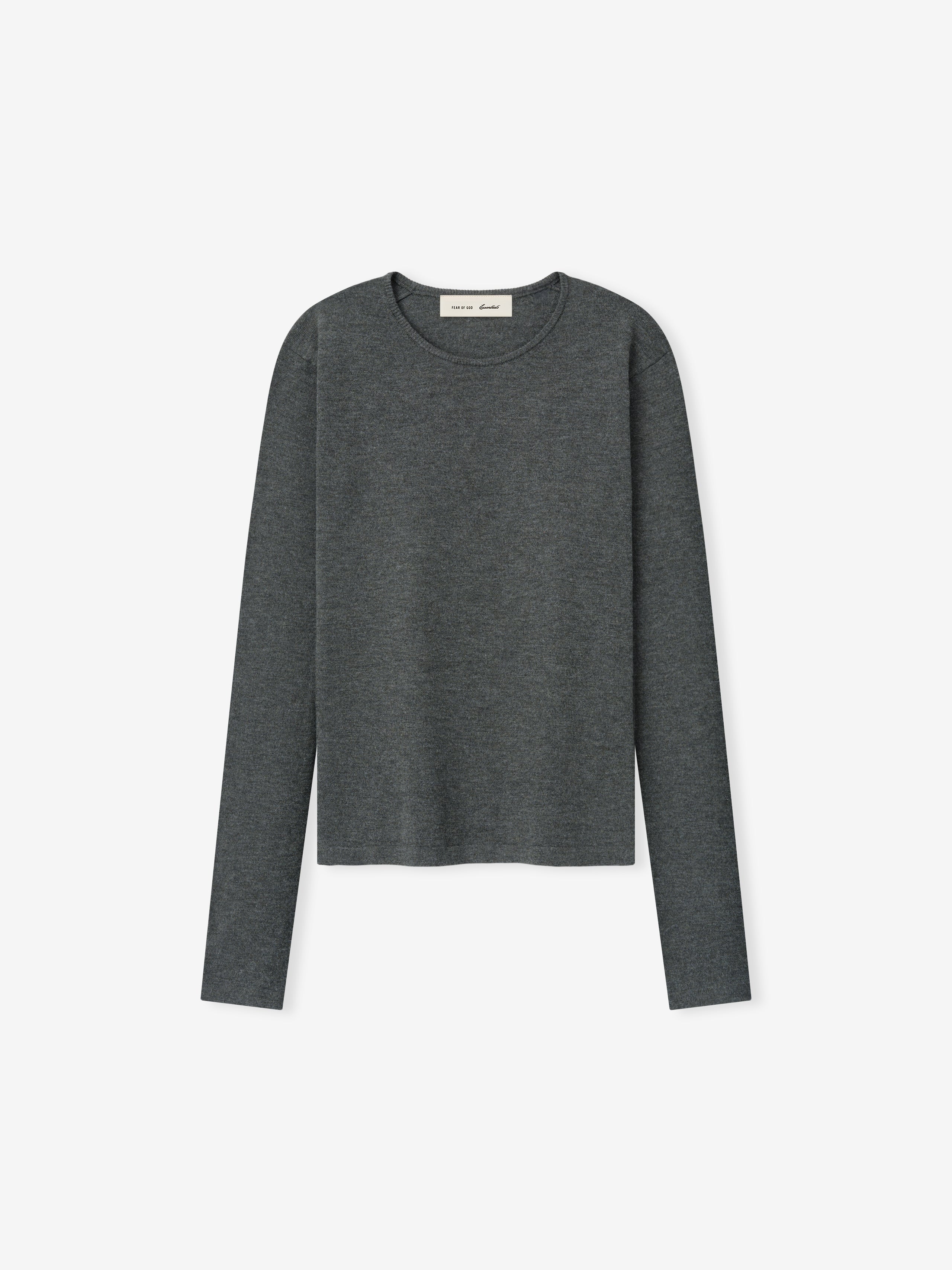 Womens Soft Knit Slim Longsleeve in a deep grey hue, crafted from soft knit fabric with a slim fit and a smooth round neckline for versatile casual tops.