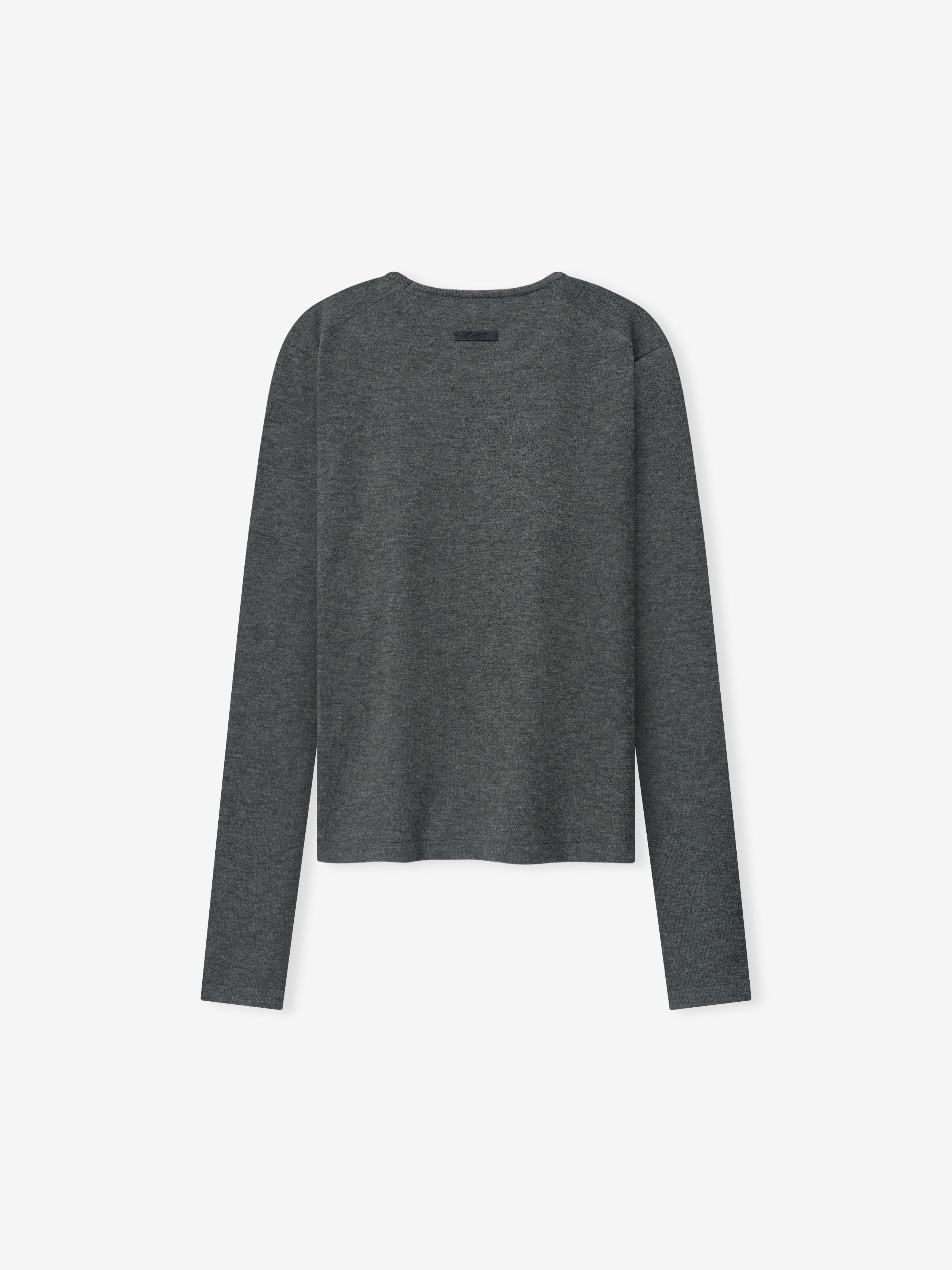 Womens Soft Knit Slim Longsleeve in a dark grey tone, featuring smooth knit fabric with a slim fit and a clean round neckline designed for versatile casual tops.